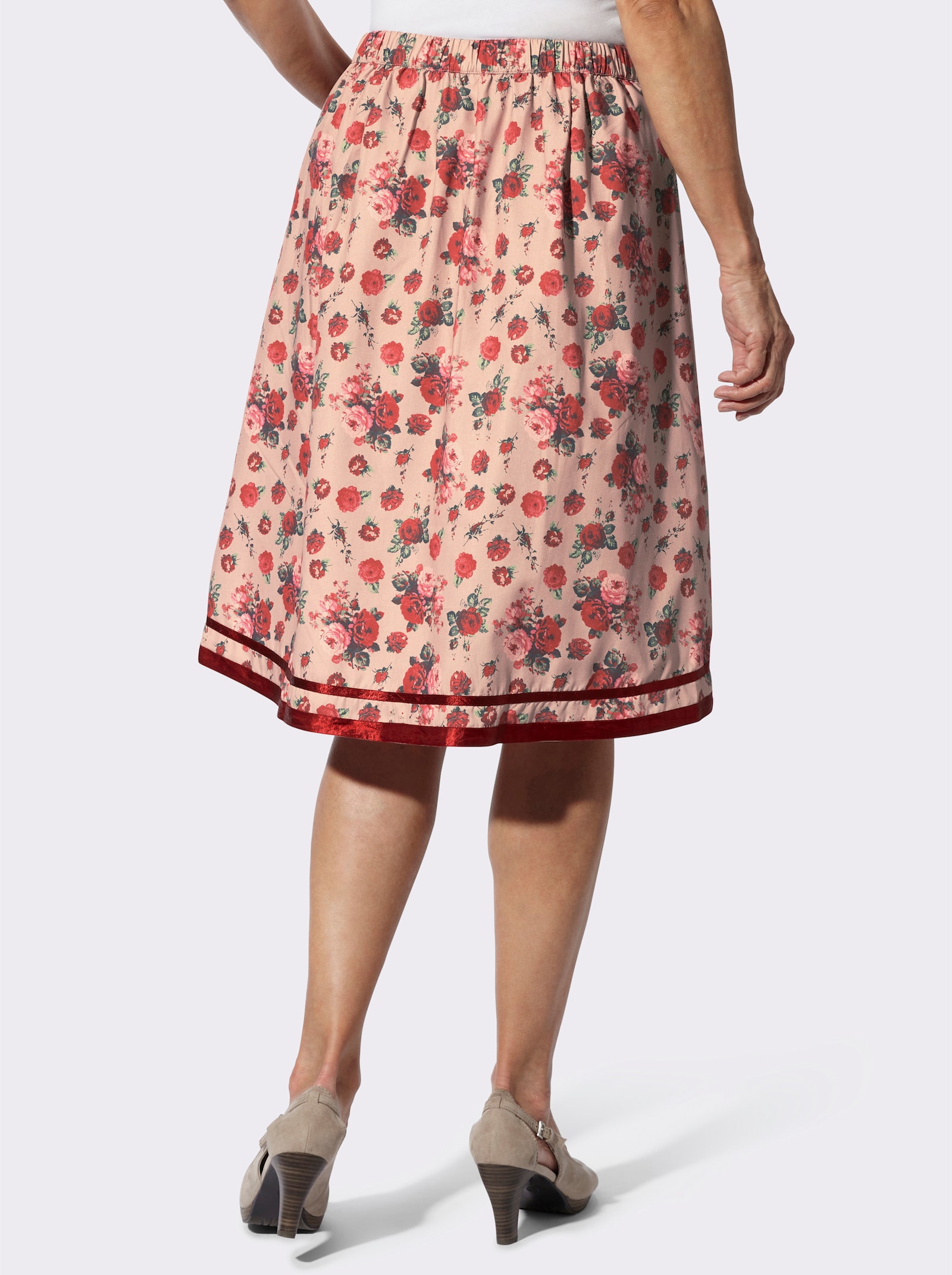 Trachtenrock in A-Form - beige-kirsche-bedruckt