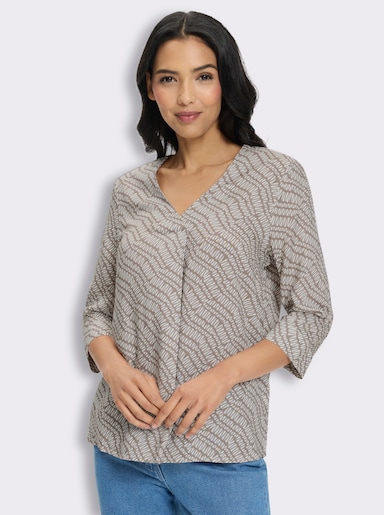Schlupfbluse mit diagonalem Streifendruck - taupe-ecru-bedruckt