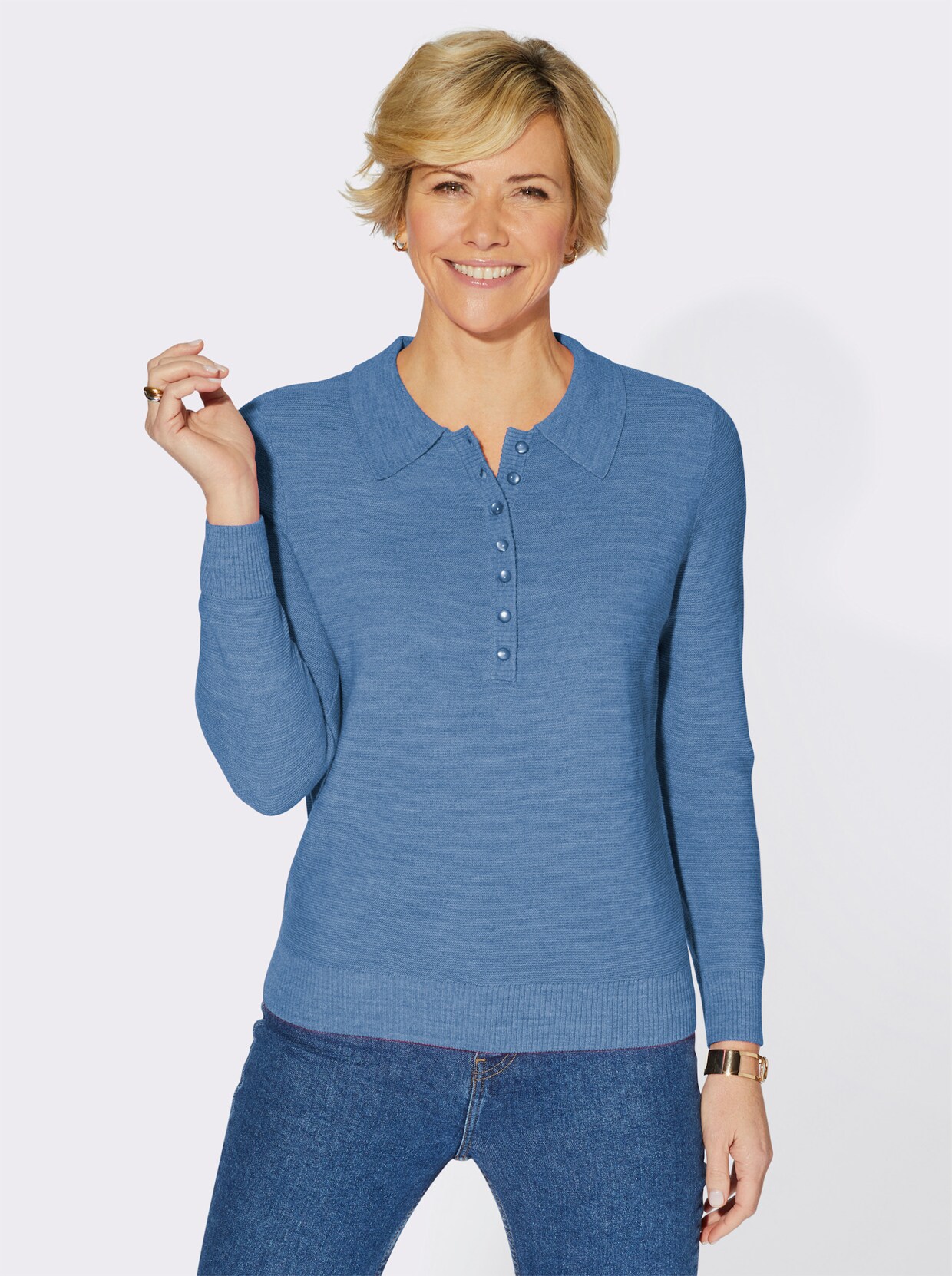 Langarm-Pullover - himmelblau-meliert