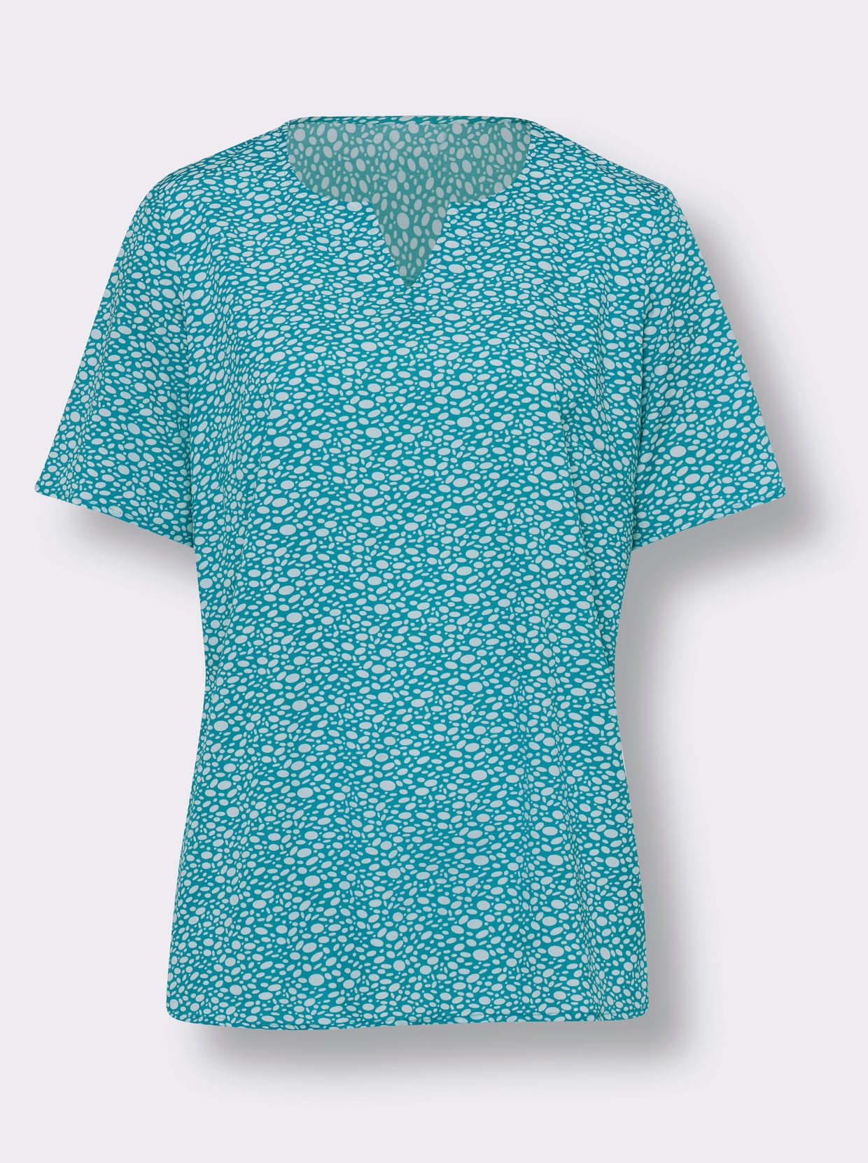 Comfortabele blouse - turquoise/wit bedrukt