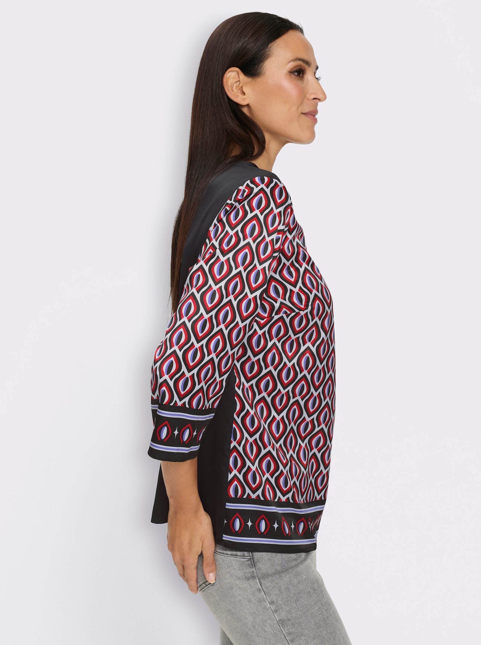 heine Blouse met print van satijn - zwart/kers geprint