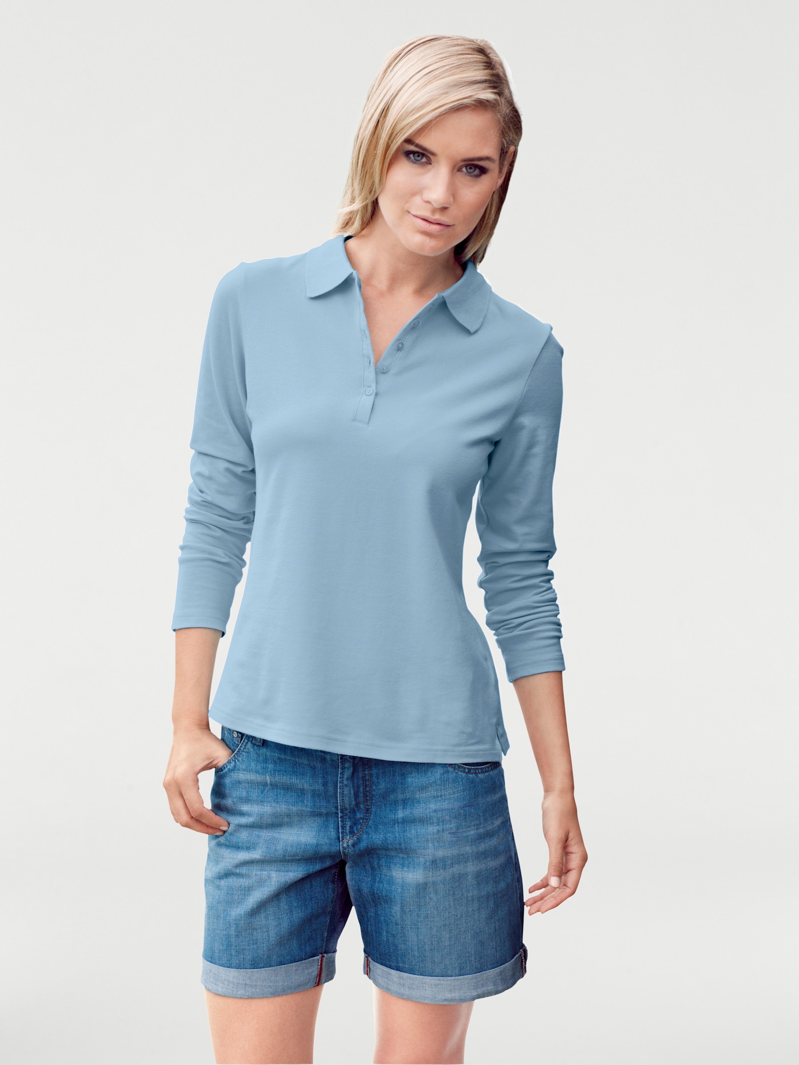 heine Langarm-Poloshirt in Pikee-Qualität - bleu