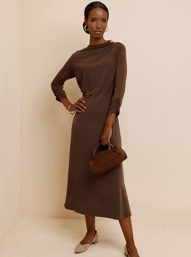 Jerseykleid mit Raffungen - schoko
