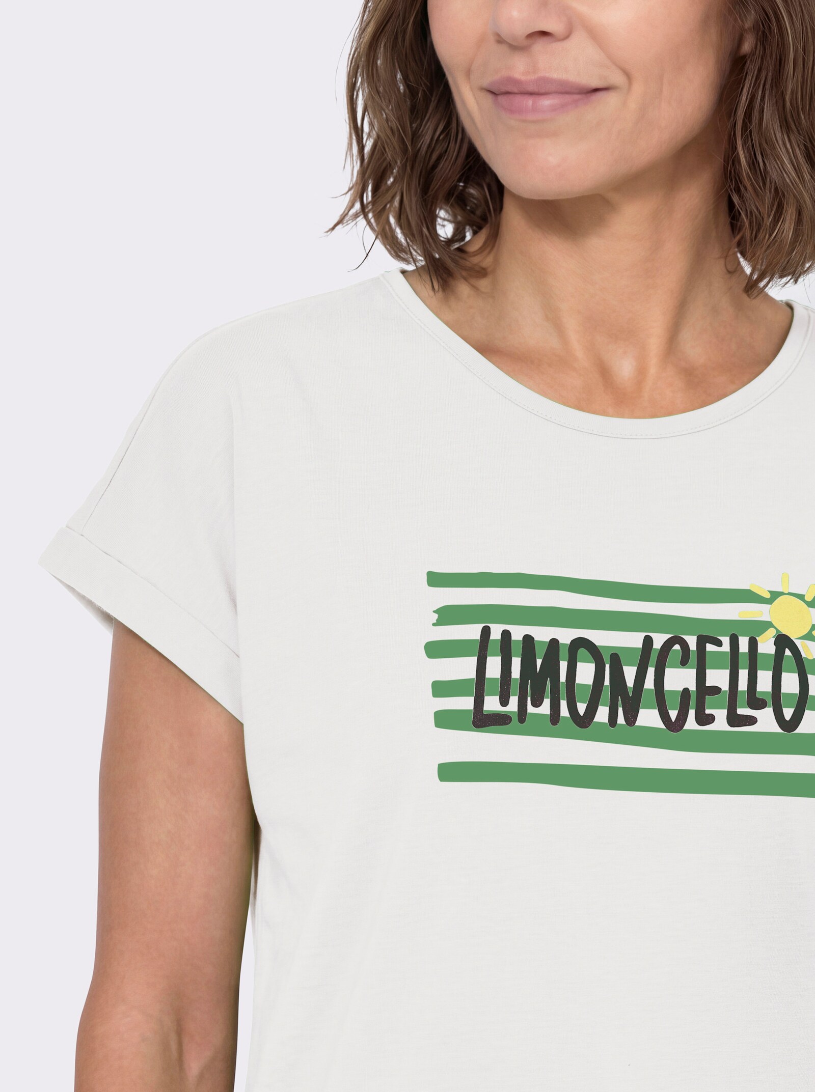 Rundhalsshirt mit platziertem Druck - ecru-apfel