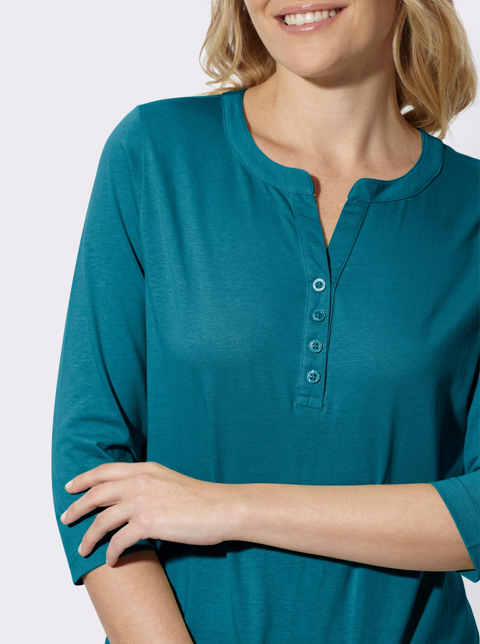 3/4-Arm-Shirt mit kurzer Knopfleiste - aquapetrol