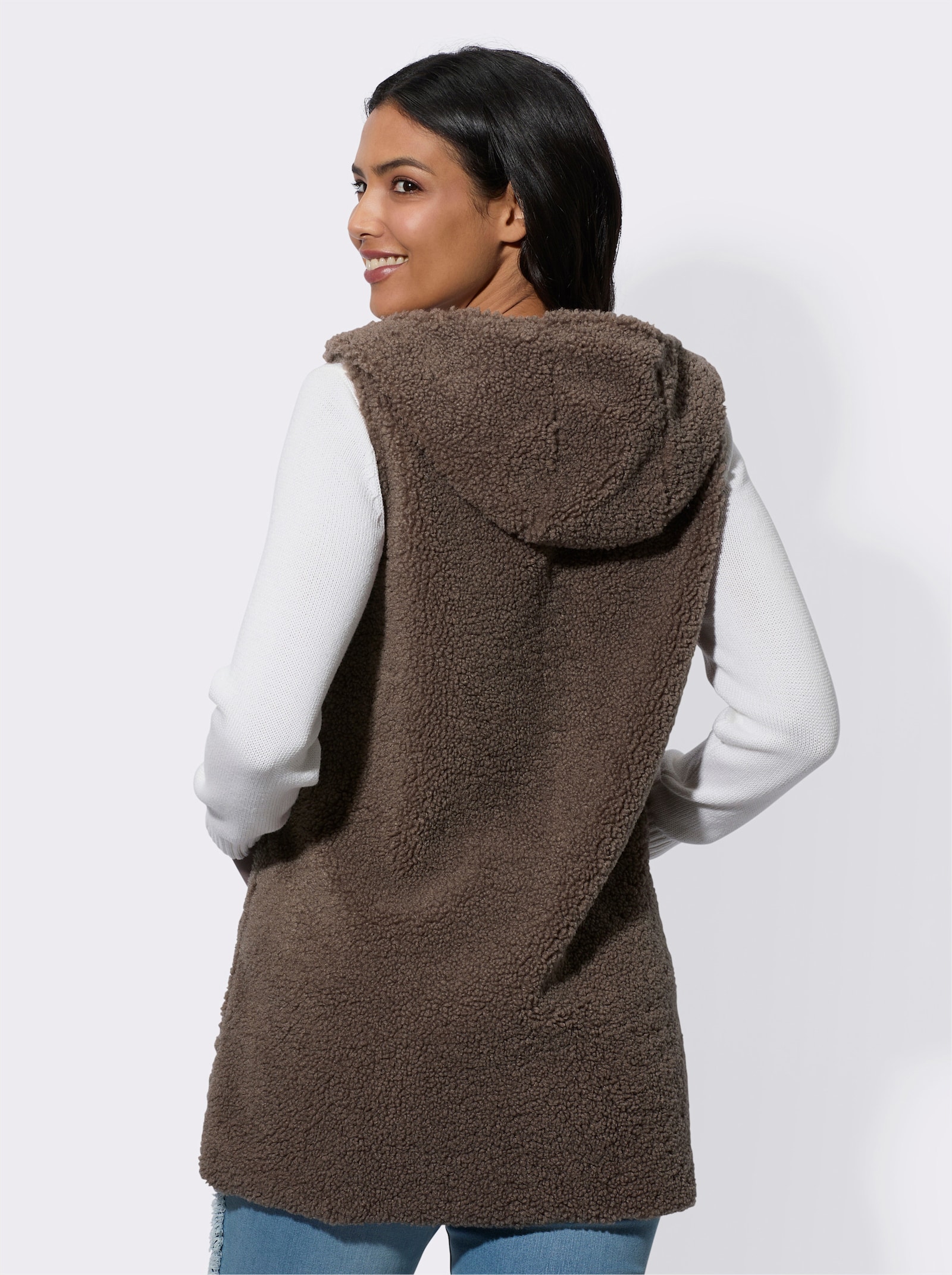 Longweste aus kuscheligem Teddy-Fleece - taupe