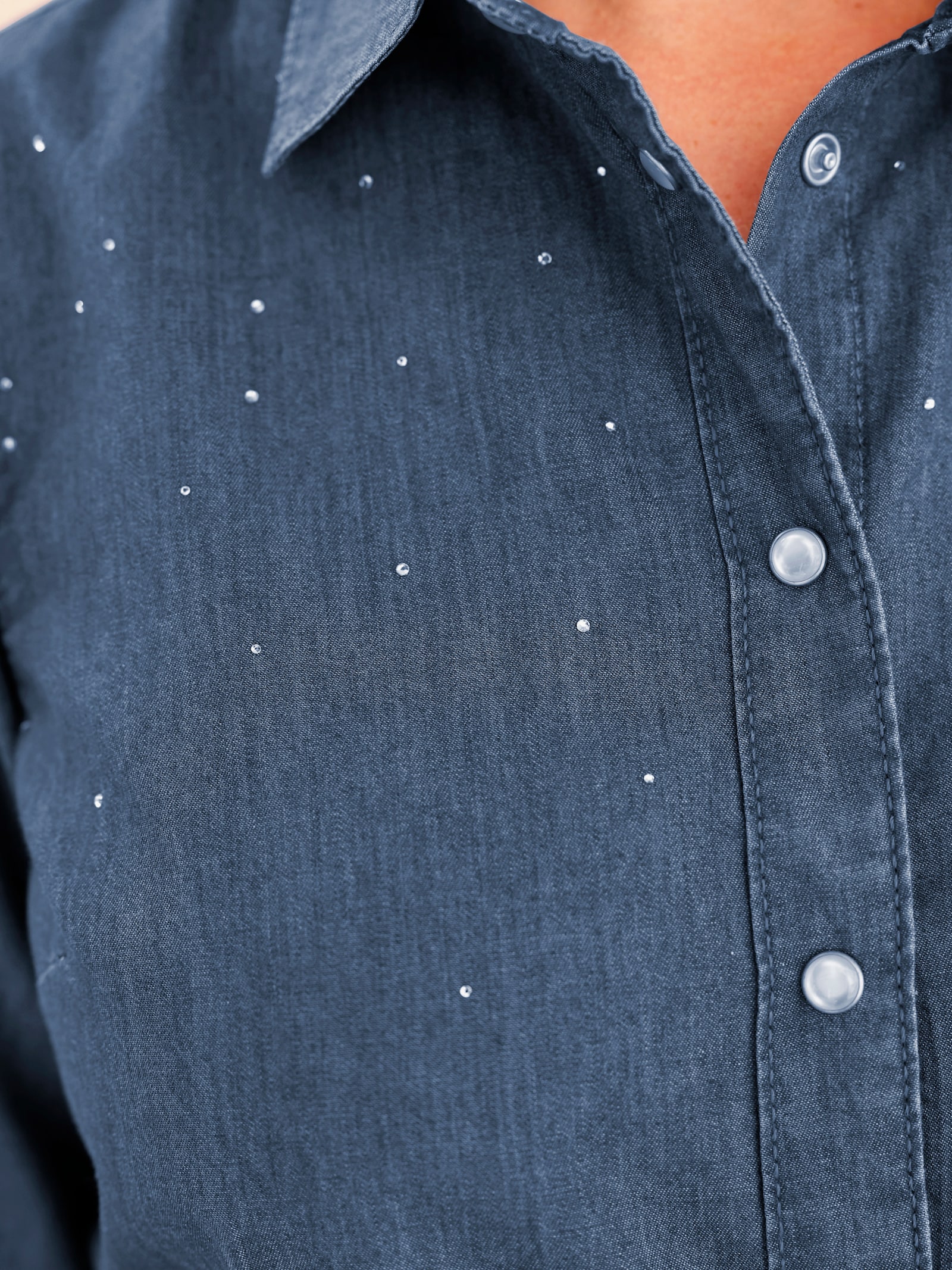 Jeansbluse mit Glitzersteinchen - blue-bleached