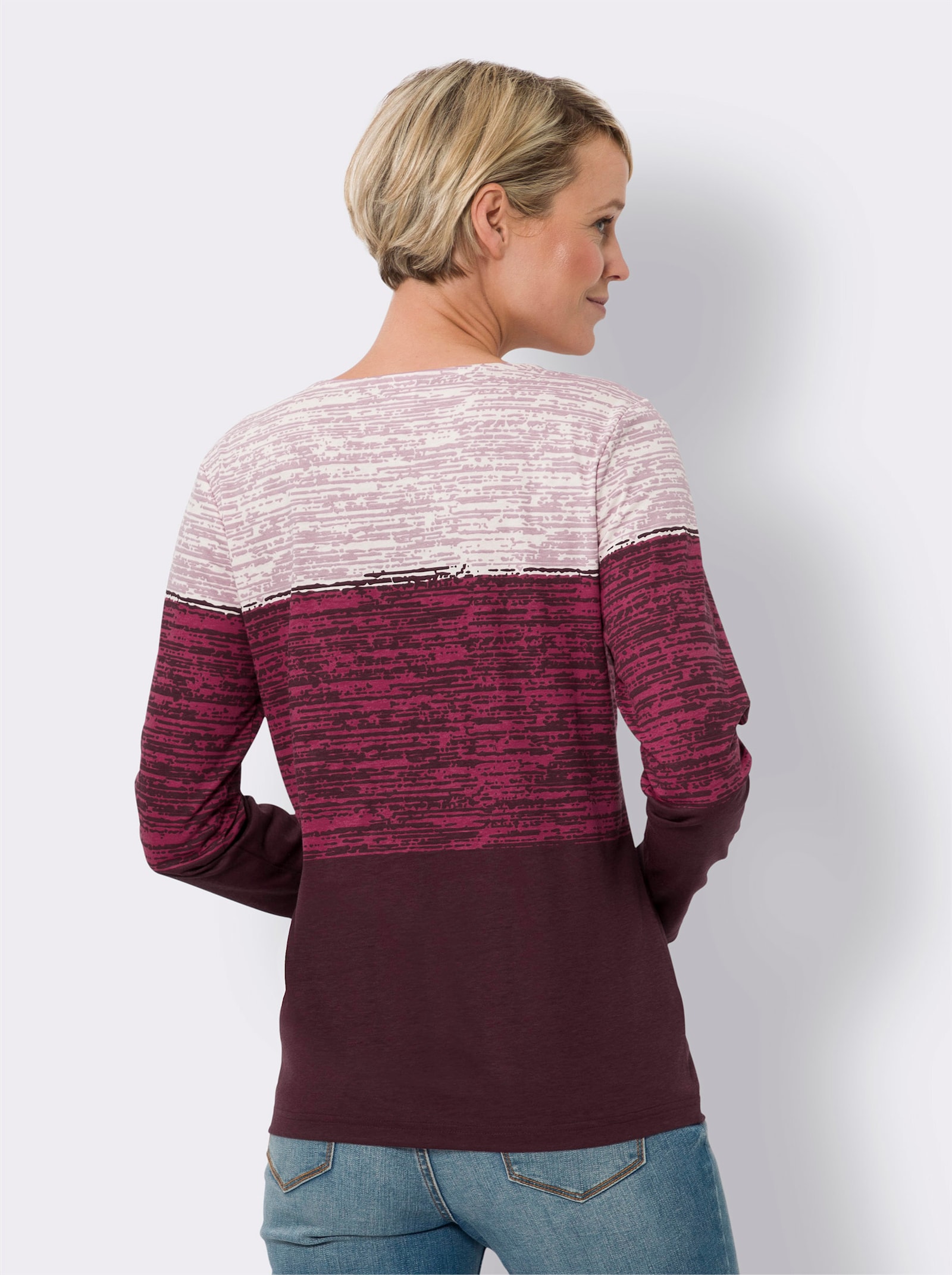 Langarmshirt mit Zierknöpfen - orchidee-burgund-bedruckt