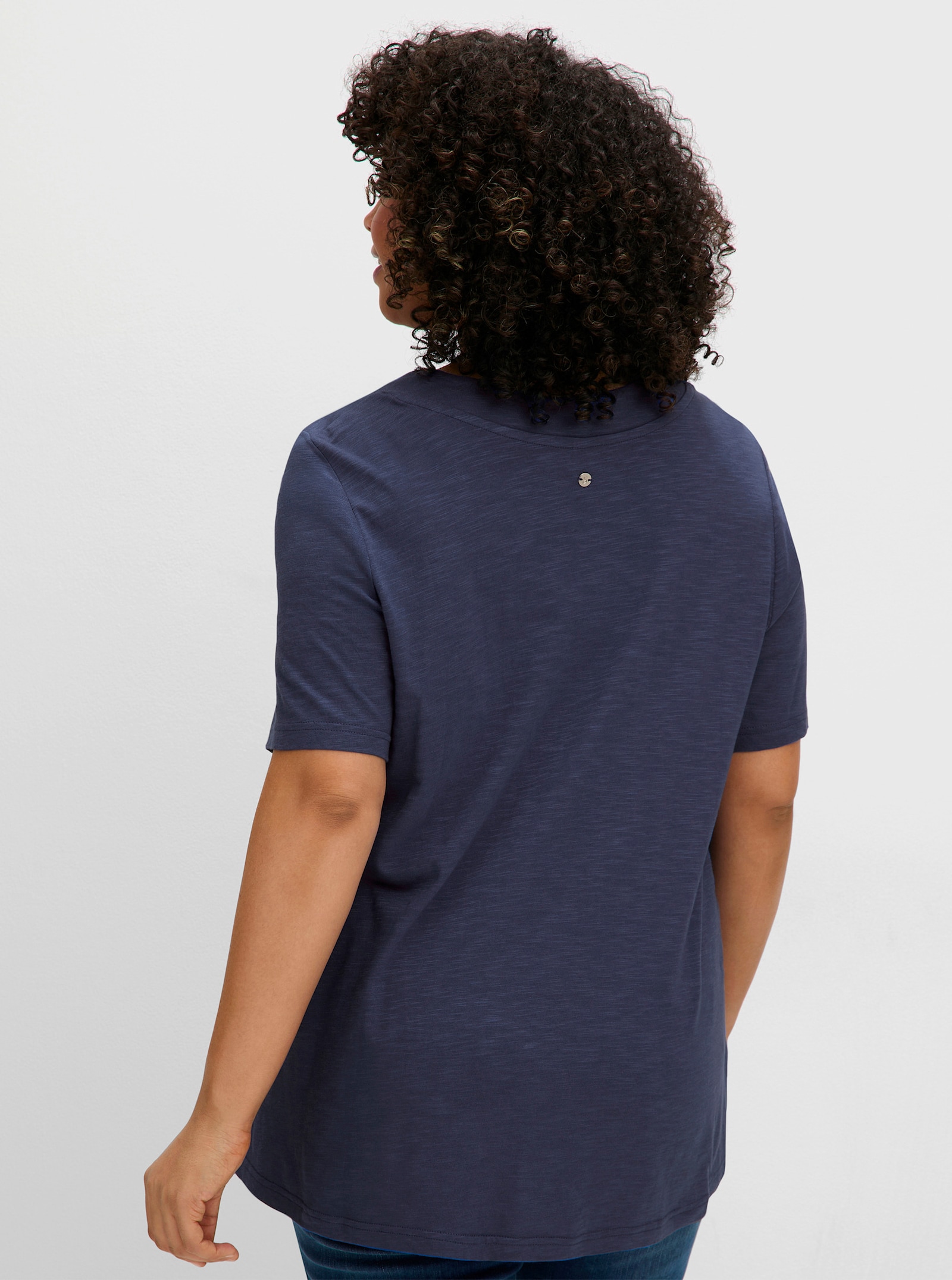 sheego Shirt aus Flammgarn, mit Kellerfalte - blaubeere