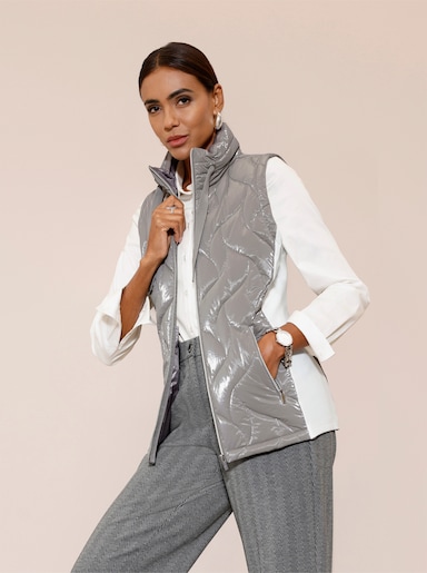 Steppweste mit seitlichen Einsätzen - grau-ecru