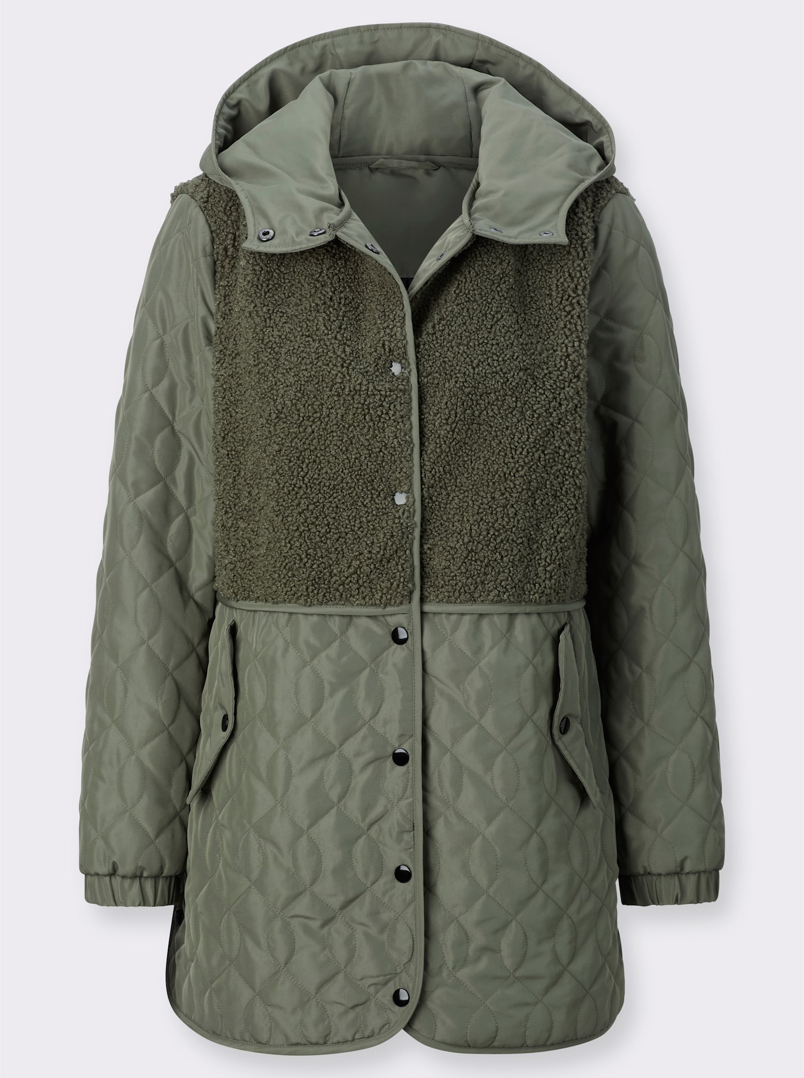 Steppjacke mit Teddy-Fleece - khaki