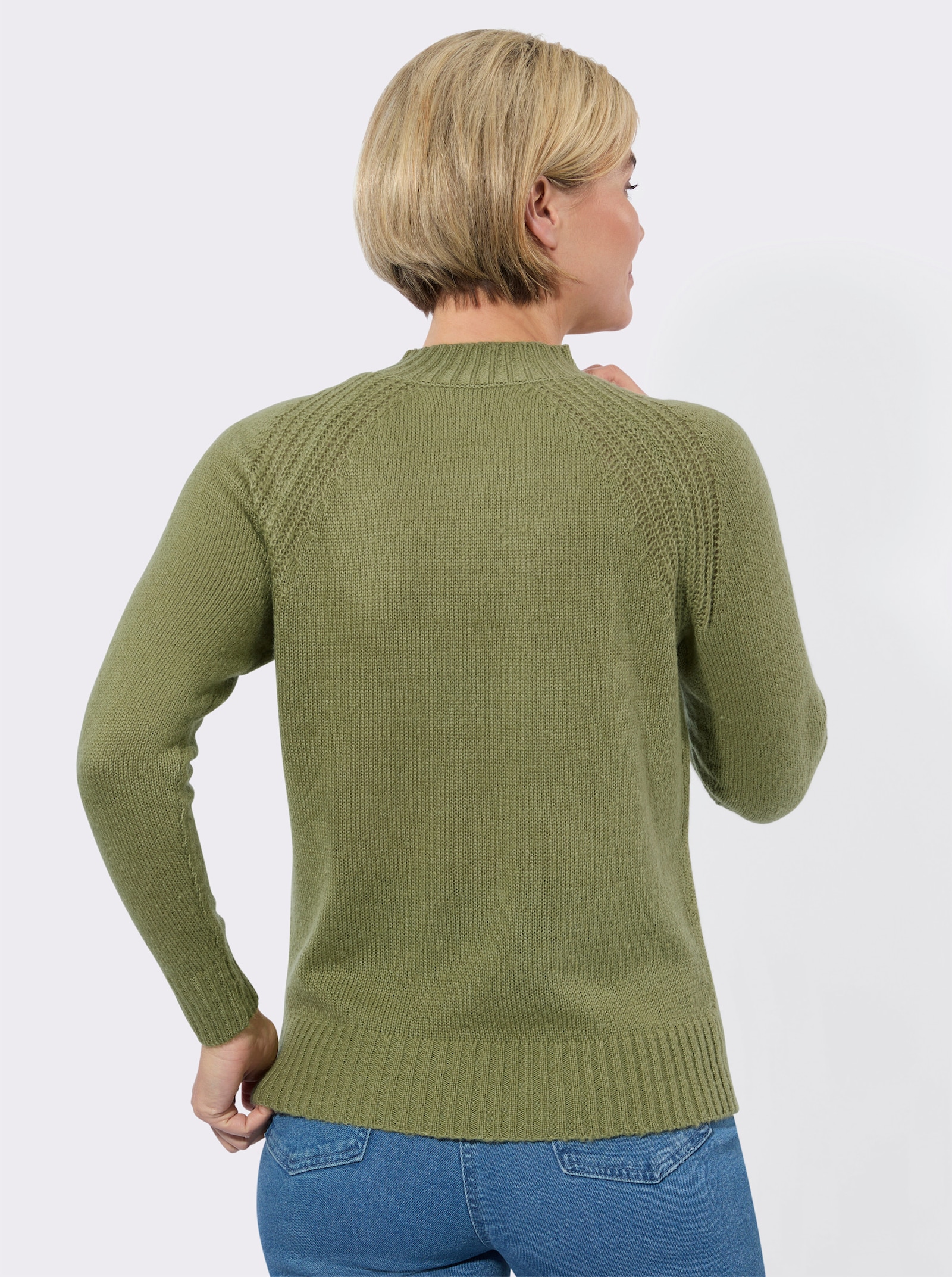 Stehkragenpullover mit Schmuckknöpfen - schilf