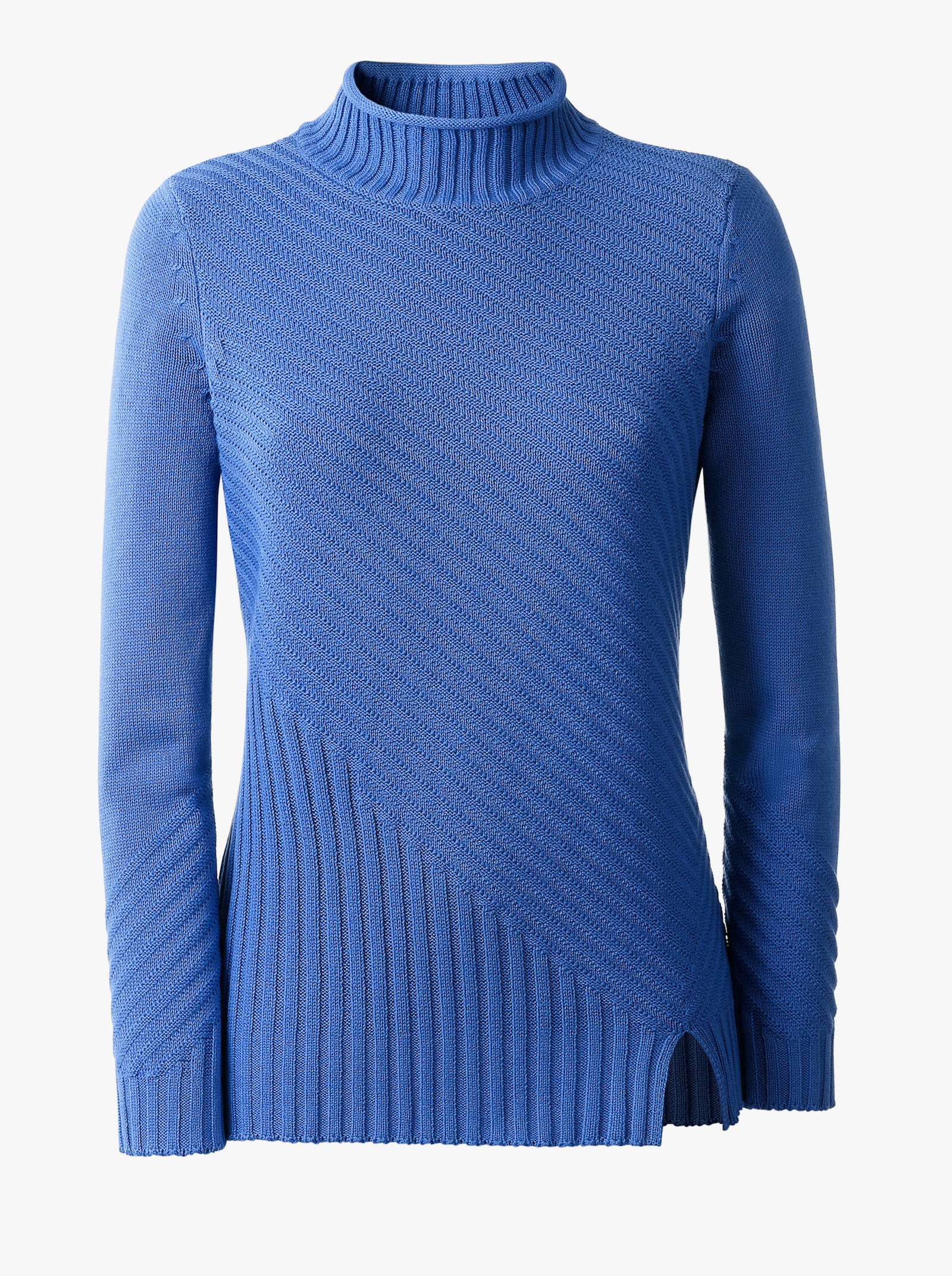 Stehkragenpullover mit Strickmuster - blau