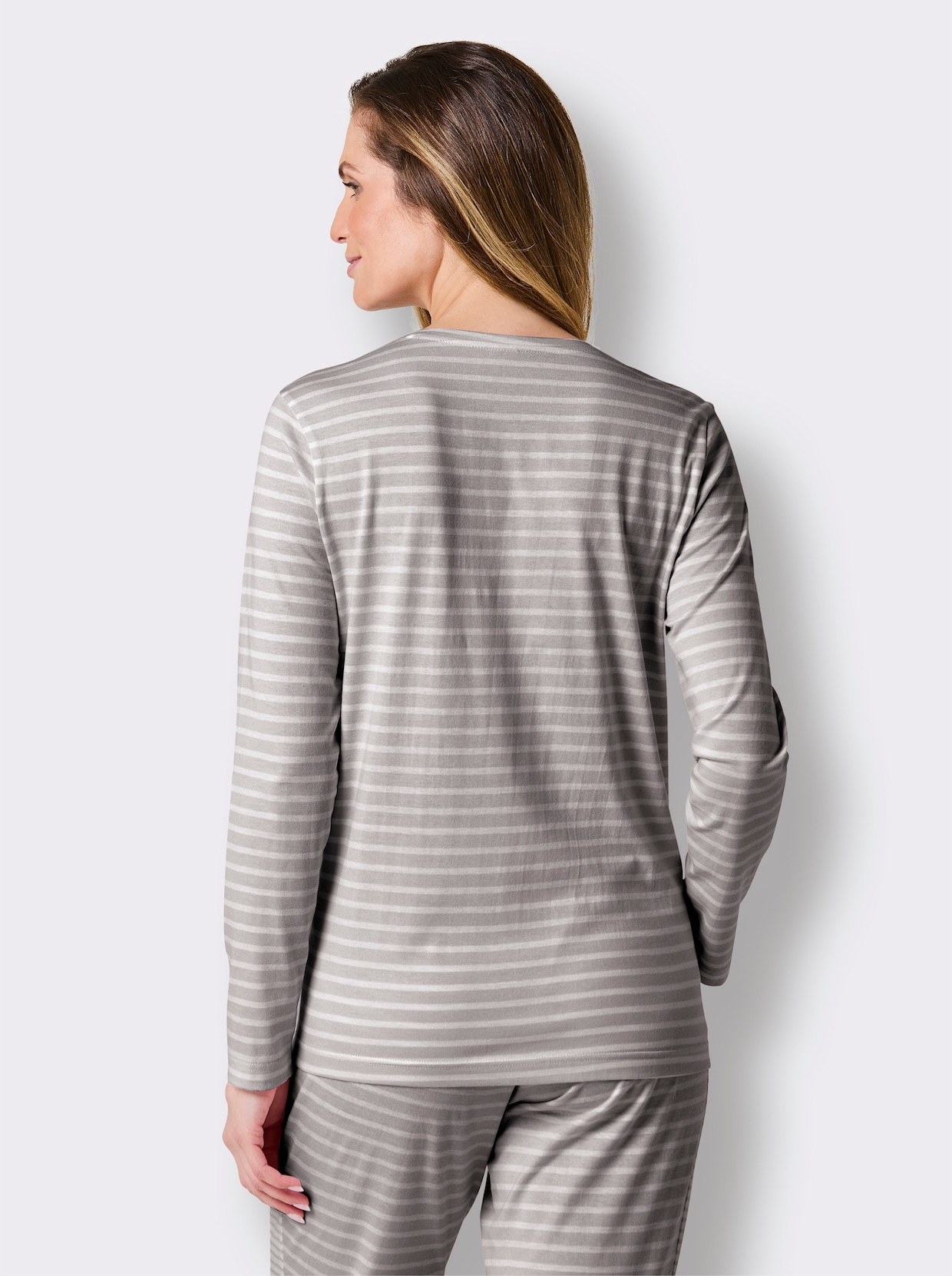 wäschepur Schlafanzug-Shirt - steingrau-weiß-geringelt