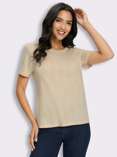 Kurzarmshirt mit Allover-Druck - sand-ecru-bedruckt