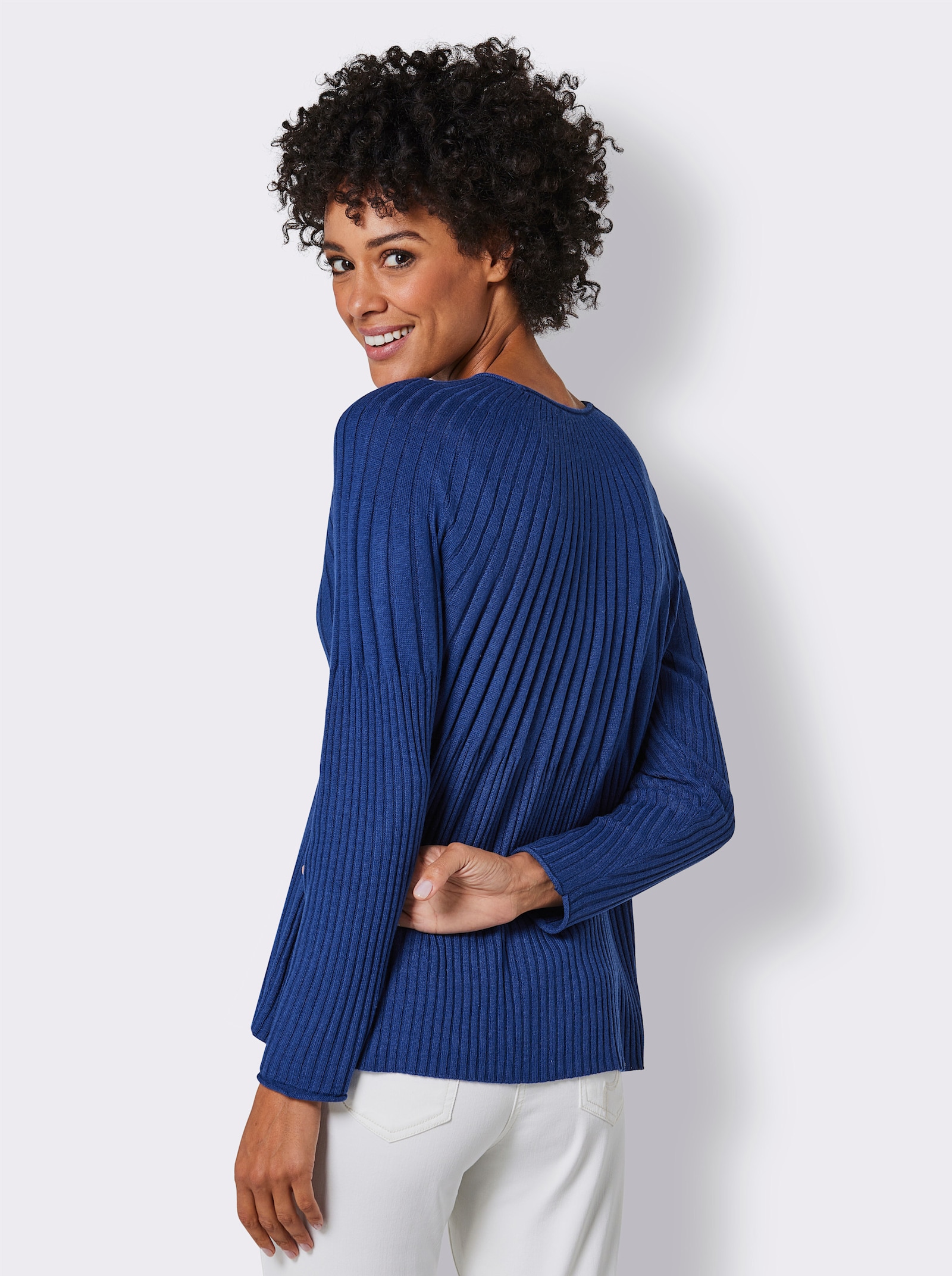 CREATION L PREMIUM Pull en tricot fin à manches raglan - bleu roi