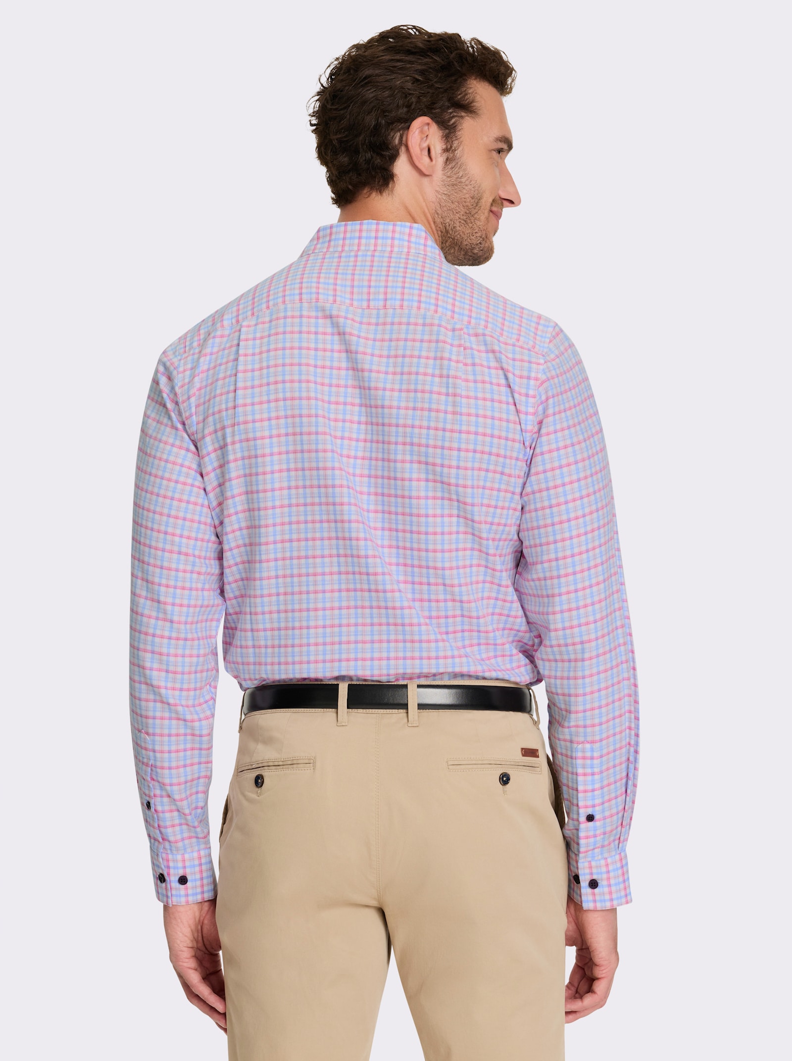 Marco Donati Langarmhemd in bügelfreier Popeline-Qualität - himmelblau-fuchsia-kariert