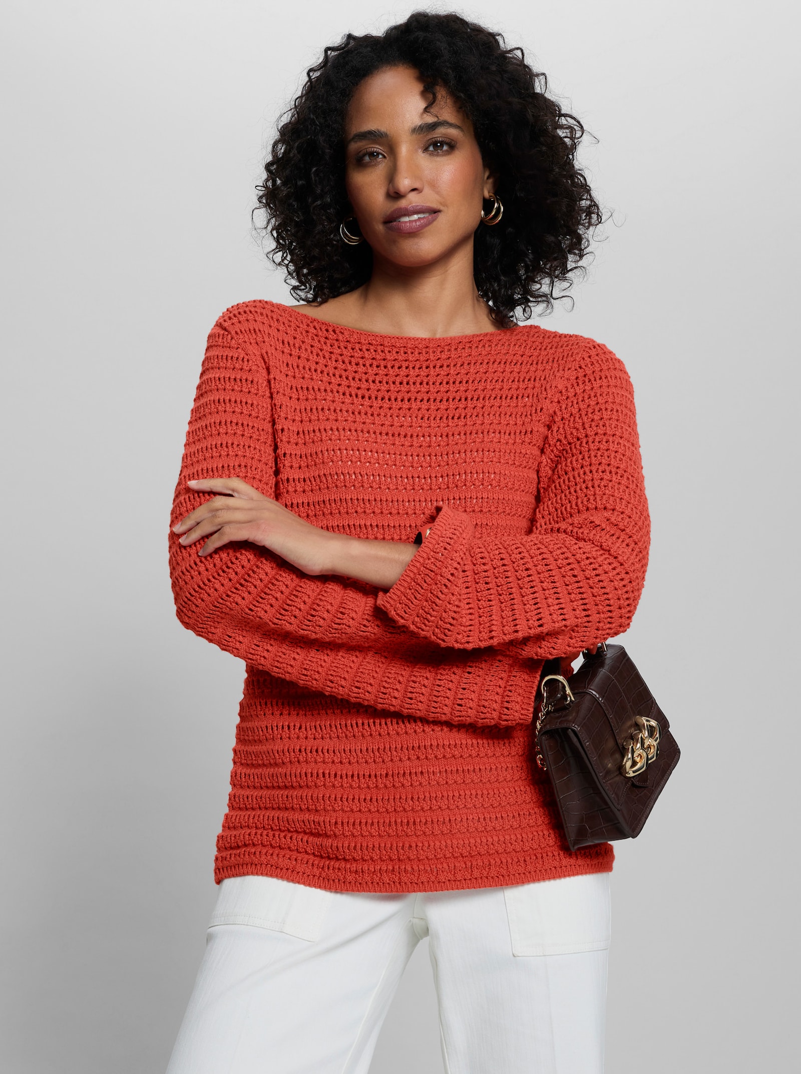 heine Langarm-Pullover mit Ajourmuster - terra