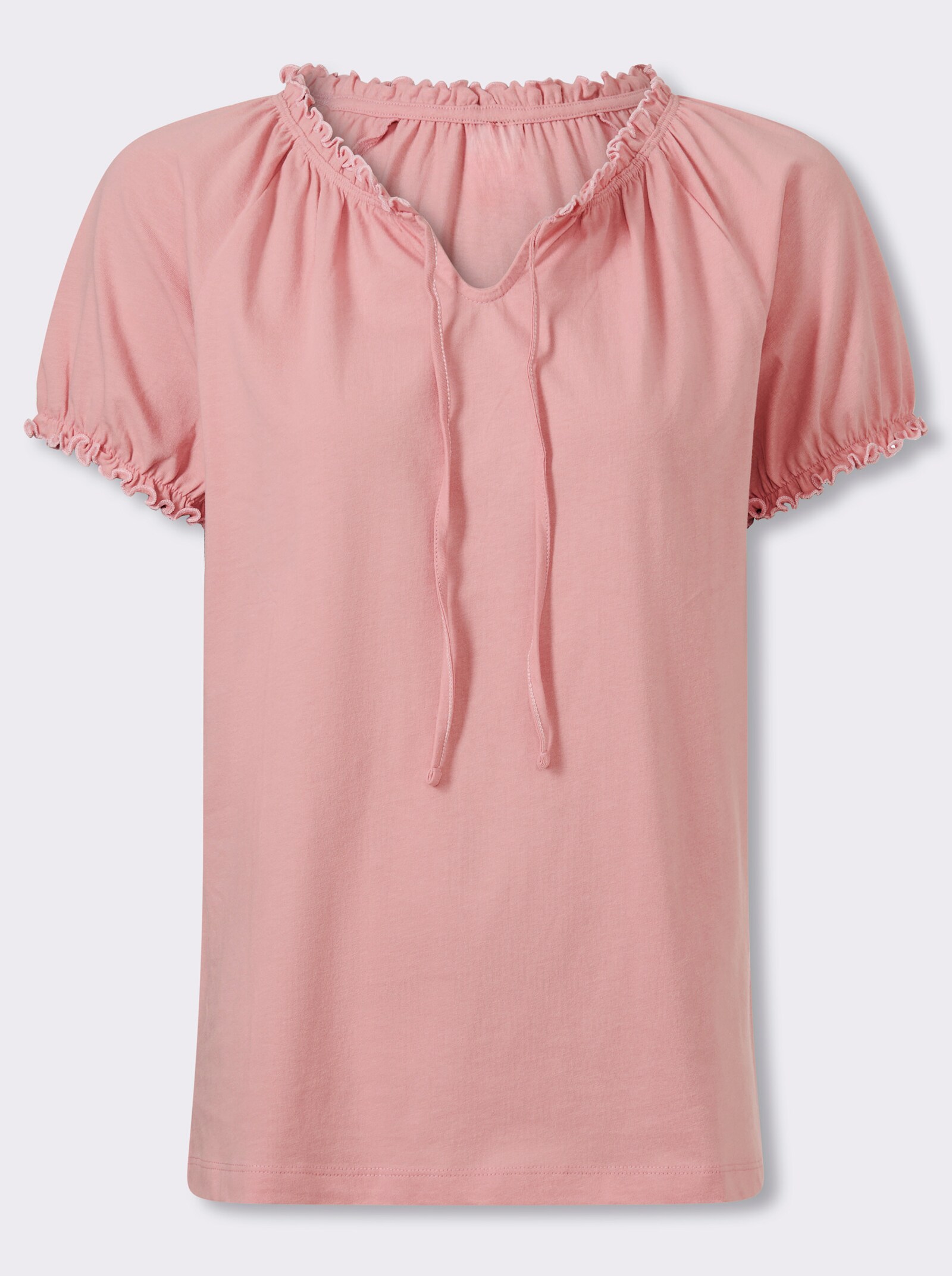 Trachtenshirt mit Rüschen und Bindeband - rosenquarz