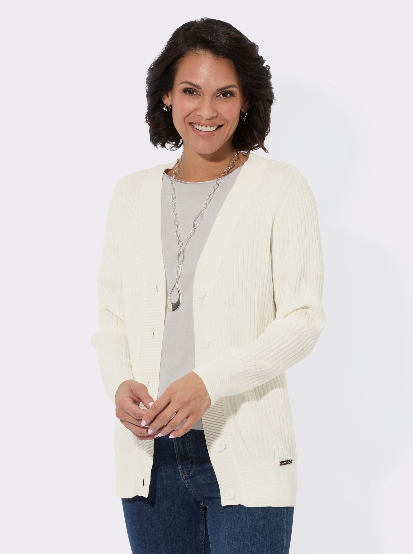 Strickjacke in Ripp-Optik - ecru