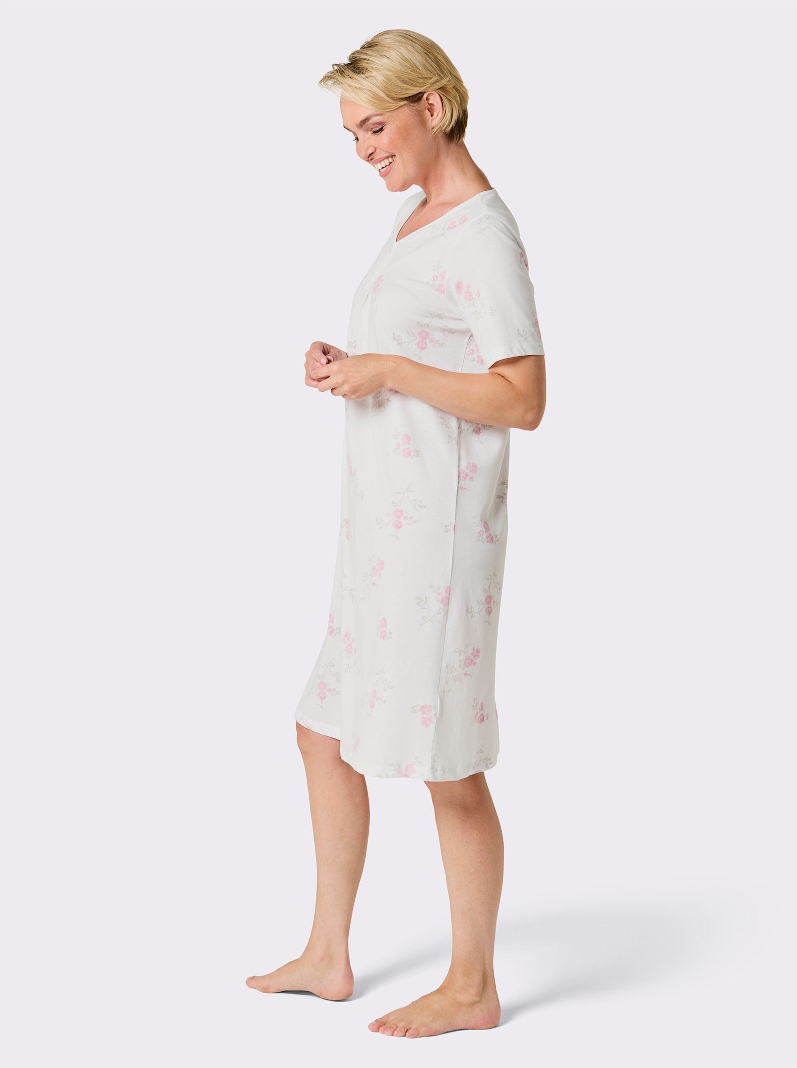 wäschepur Nachthemd - weiß-hellgrau-bedruckt