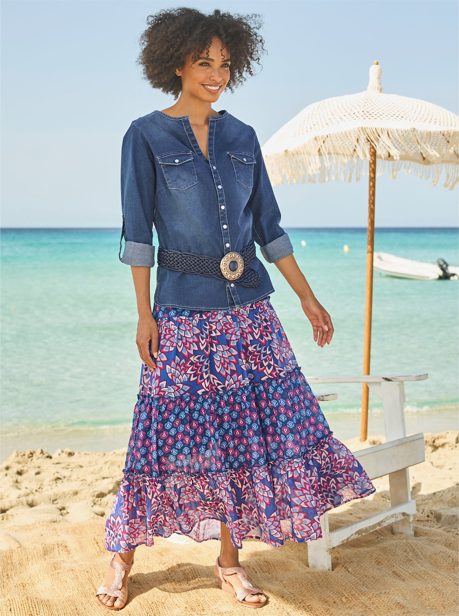 heine Strokenrok in patchlook - koningsblauw/magenta bedrukt