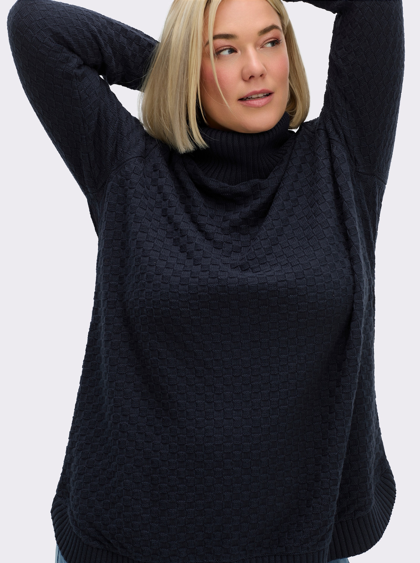 sheego Pullover in A-Form, mit Rippbündchen - tiefblau