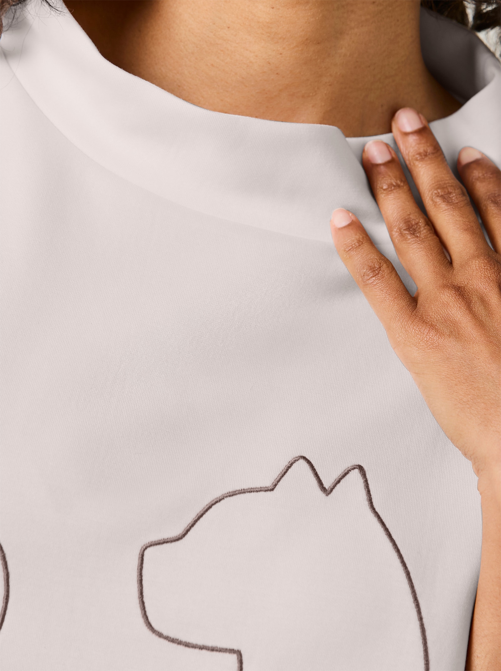 CREATION L PREMIUM Stehkragenshirt mit Kordelstickerei - ecru