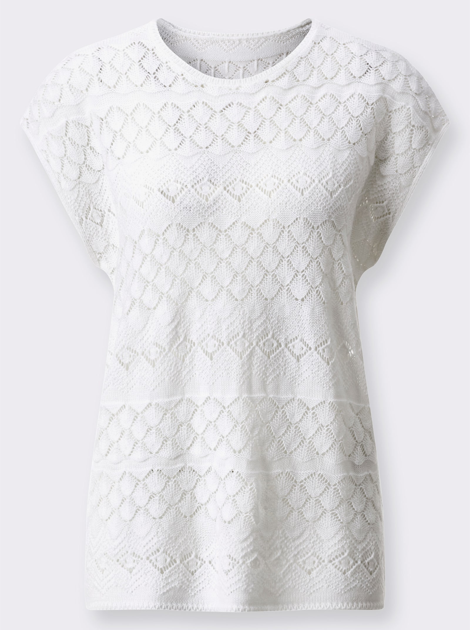 Kurzarmpullover mit Ajourmuster - weiss