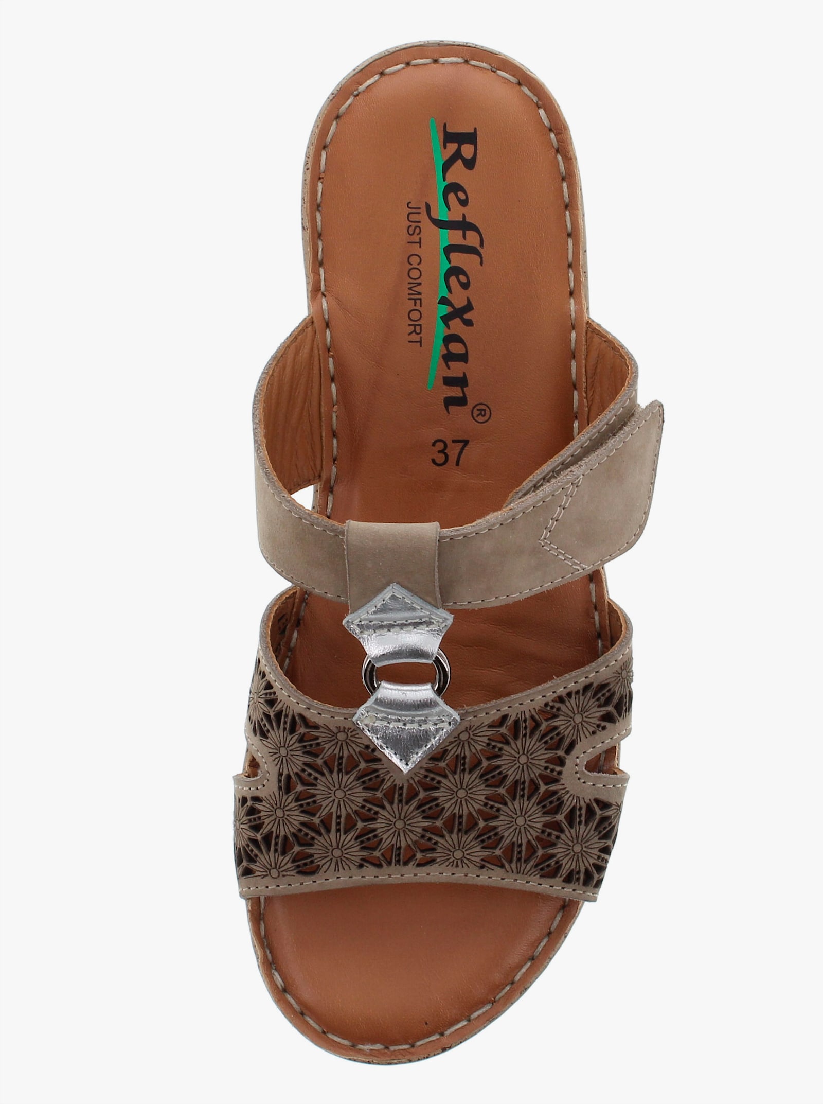 Reflexan Pantolette mit sommerlicher Perforation - braun-silberfarben
