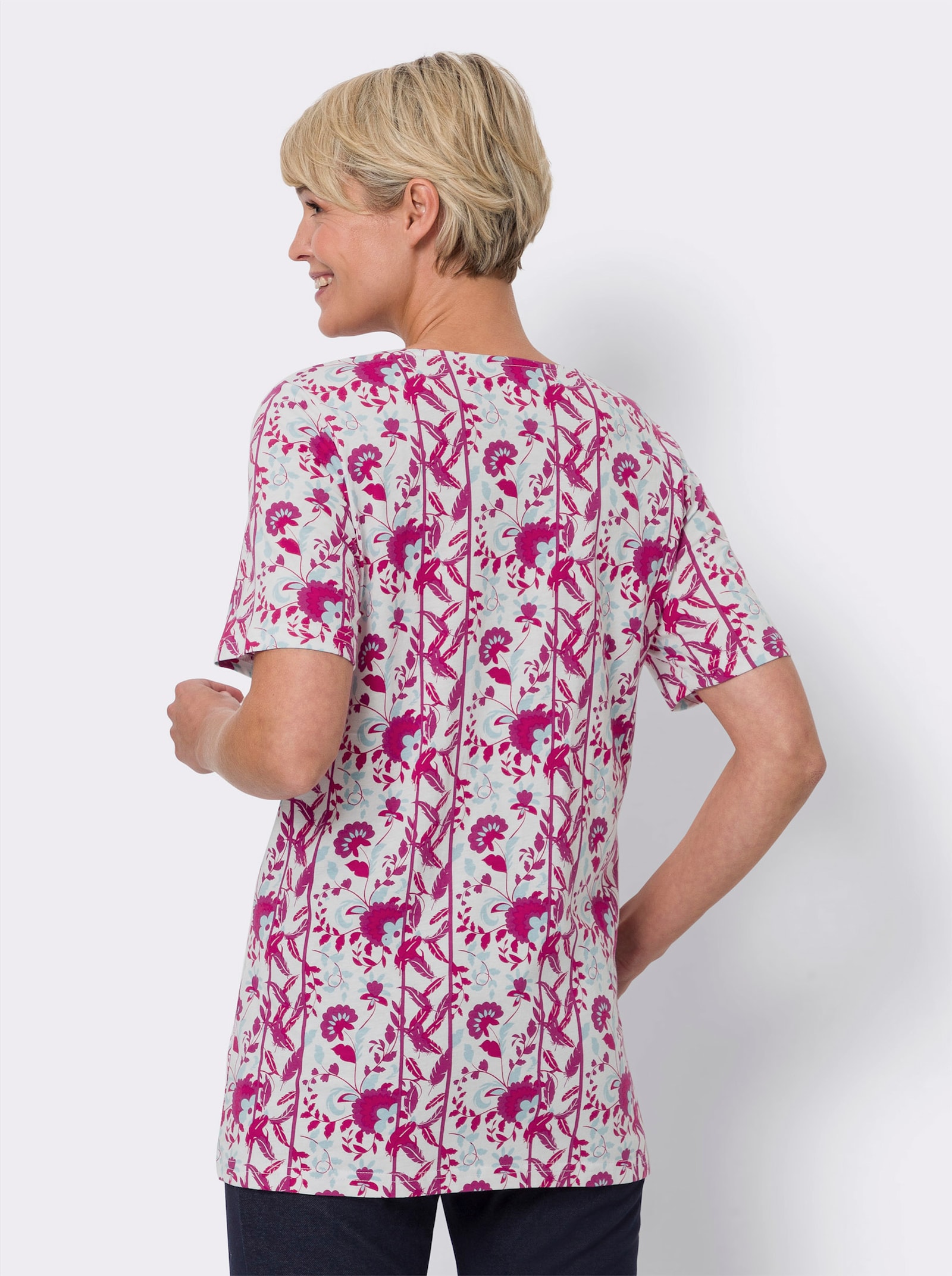 Lang shirt met korte mouwen - malve/aquamarijn bedrukt