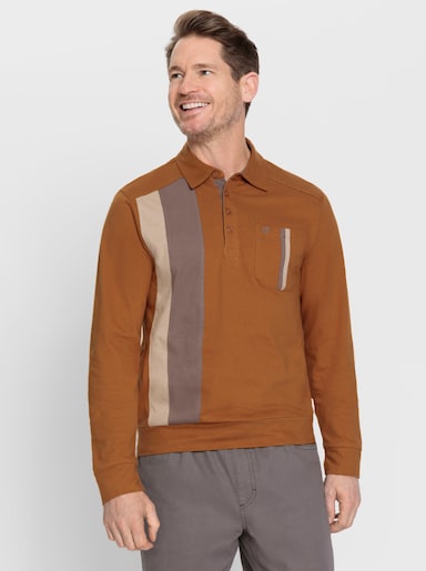 Marco Donati Poloshirt met lange mouwen - cognac gestreept