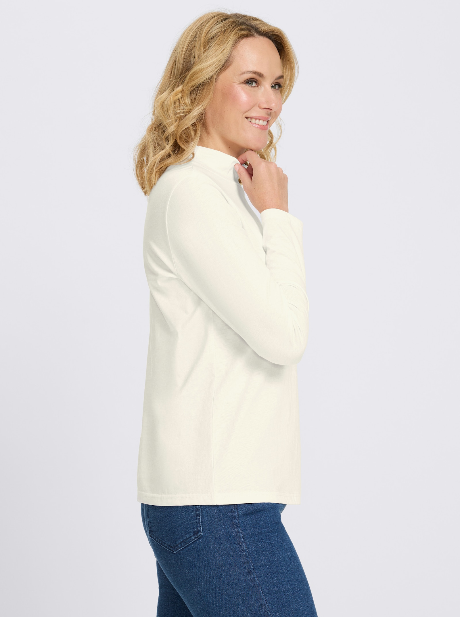 Stehkragenshirt aus reiner Baumwolle - ecru