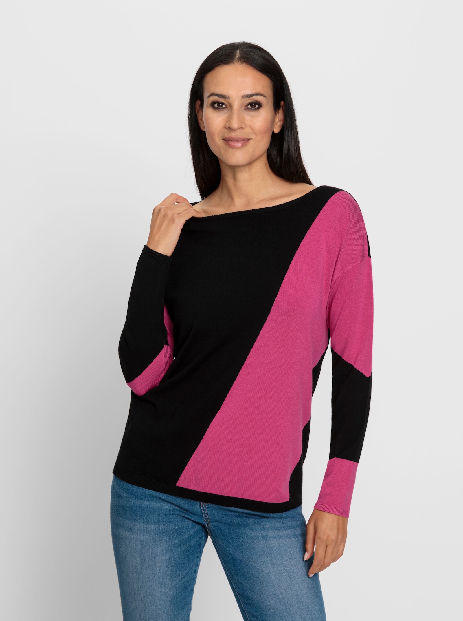 heine Pull à encolure ronde au motif graphique - noir-fuchsia à motifs