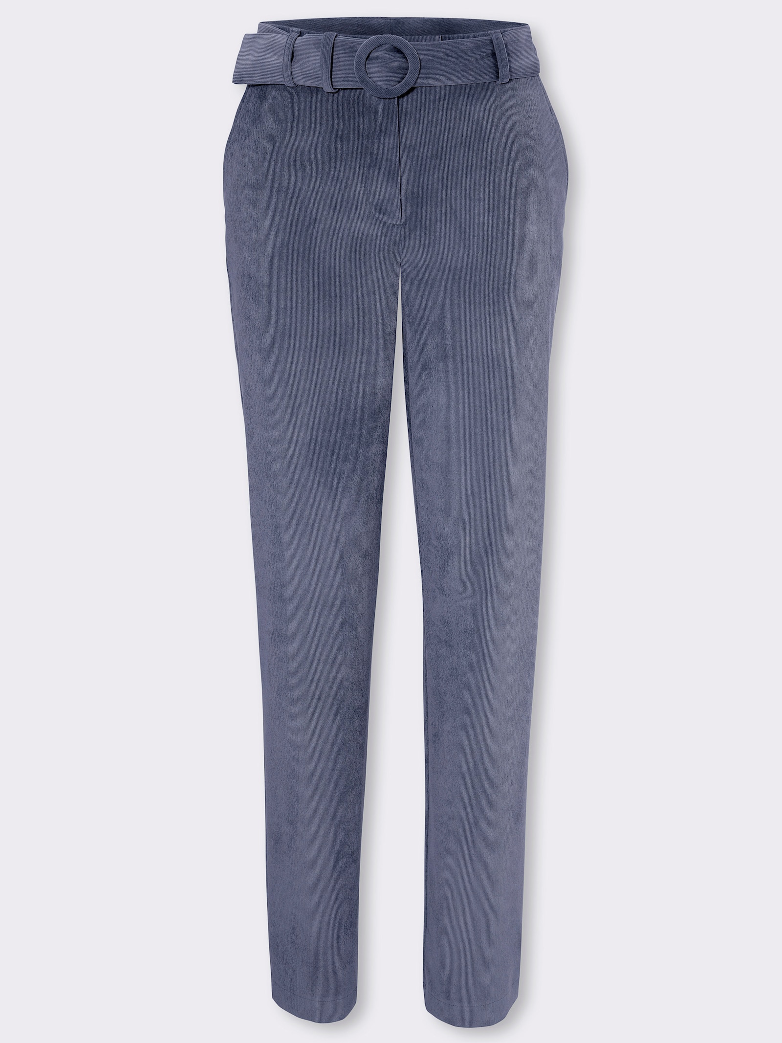 Cordhose mit Gürtel, 2 Taschen - taubenblau