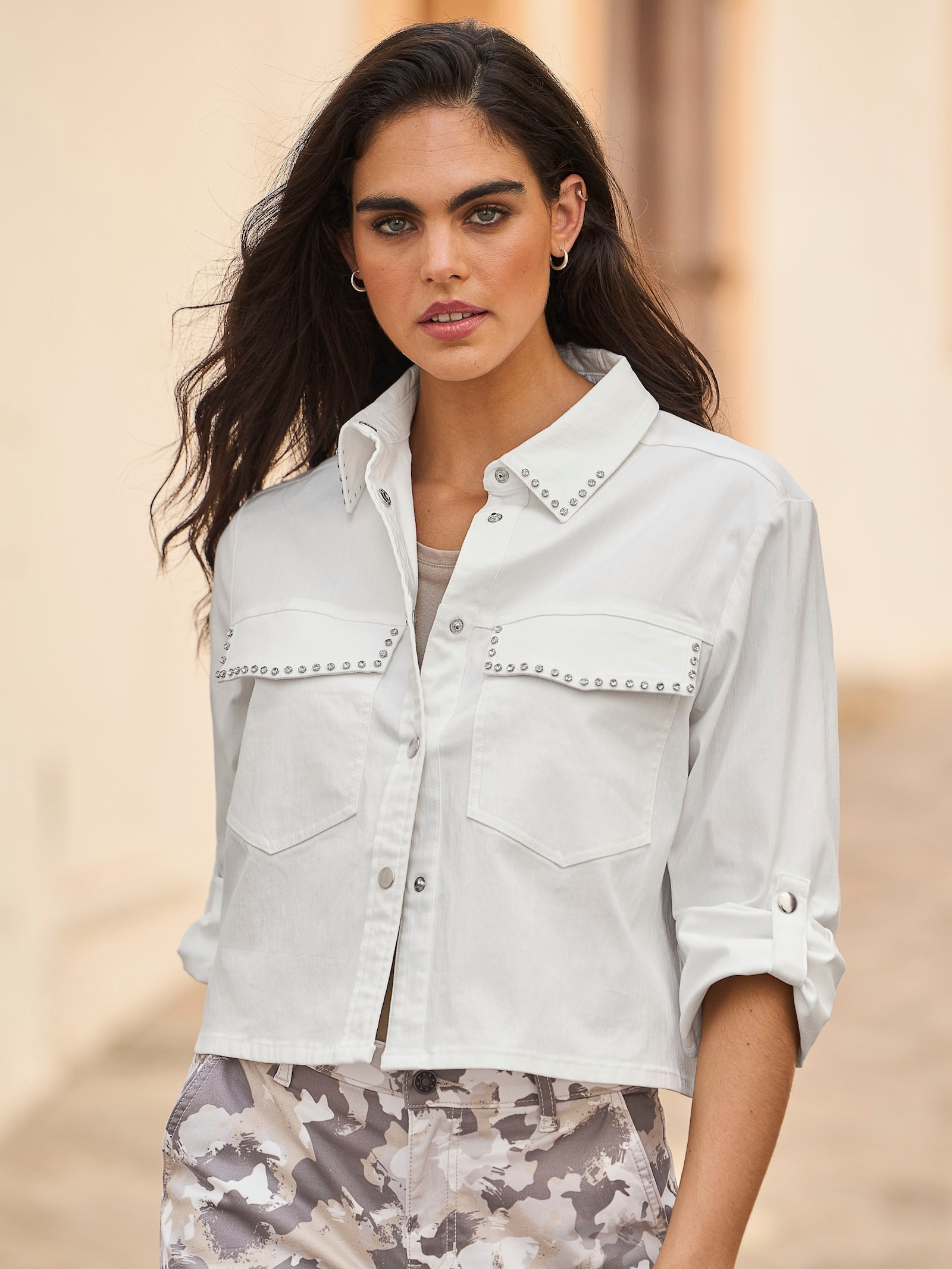 heine Blusenjacke mit krempelbaren Ärmeln - ecru