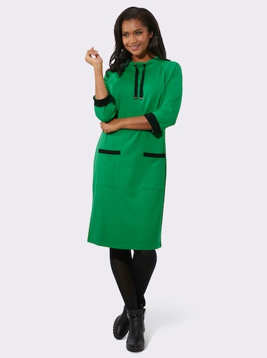 Jerseykleid mit Kontrast-Akzenten - grasgrün