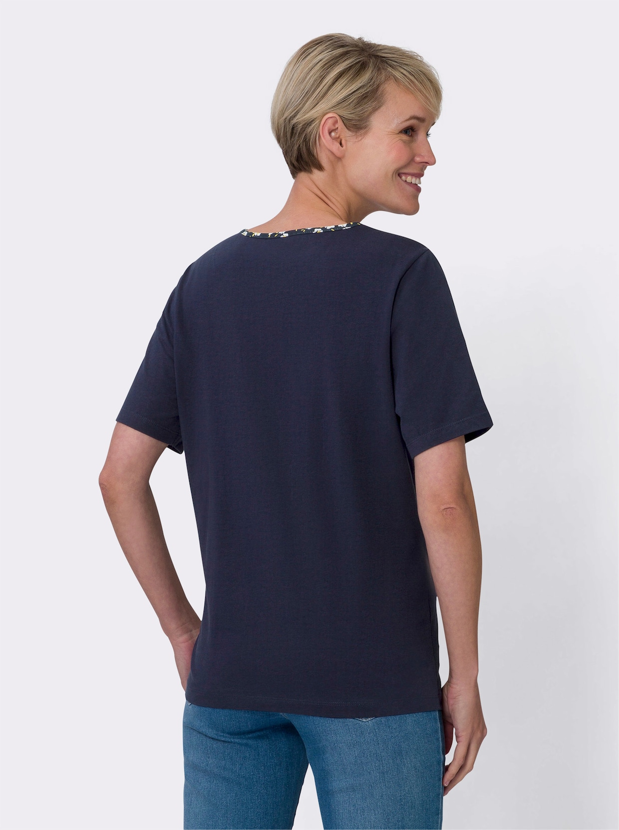 2-in-1-shirt - marine/wit geprint