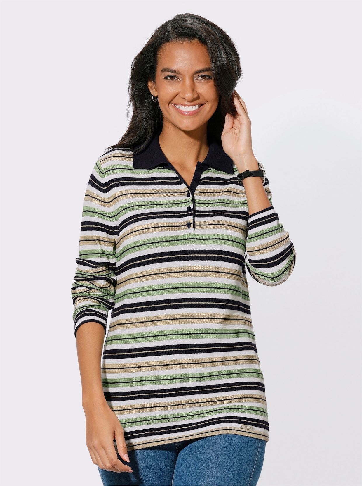 Polopullover - eucalyptus-marine-geringelt