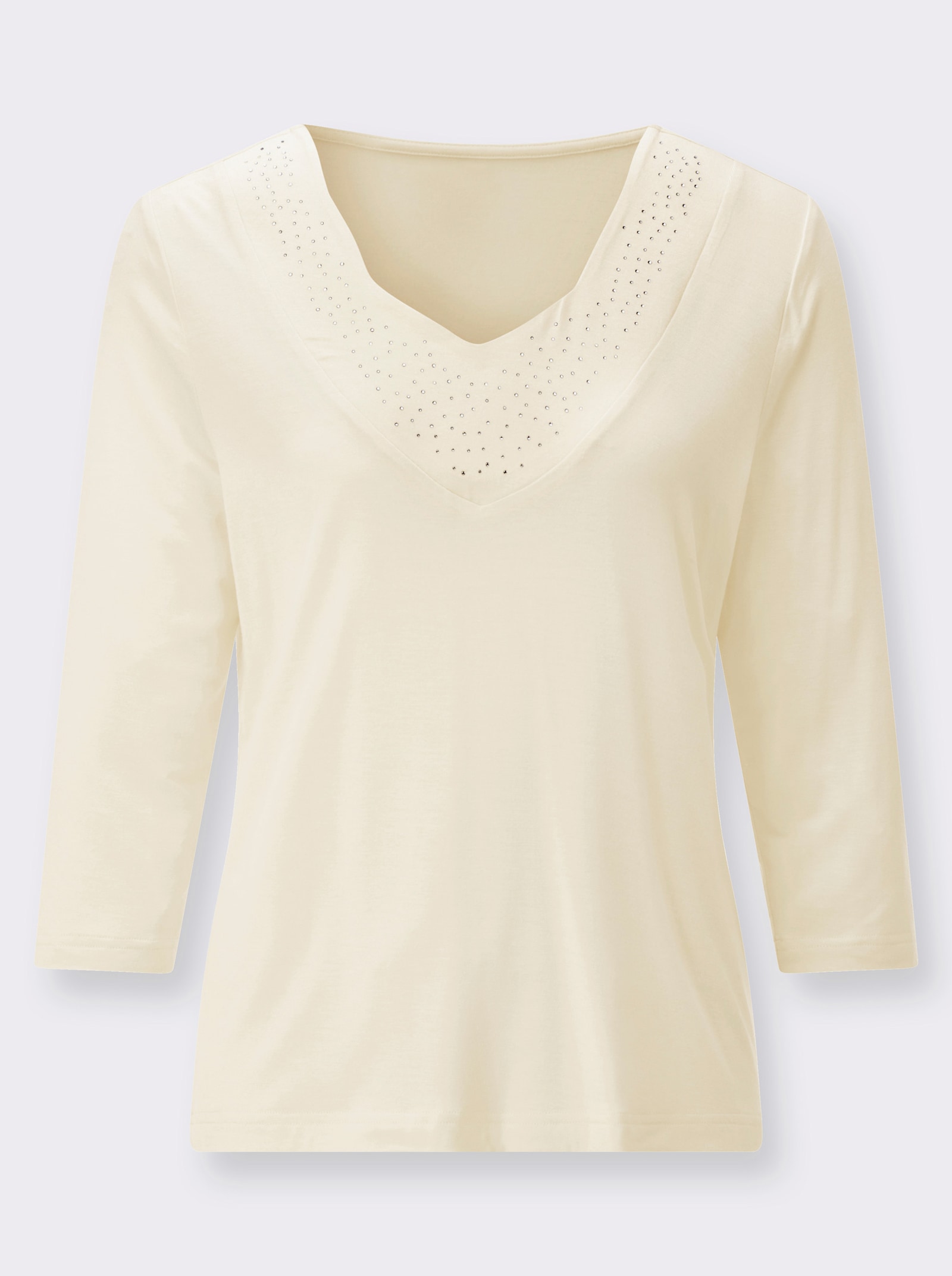 2-in-1-Langarmshirt mit Ziersteinchen am Ausschnitt - champagner