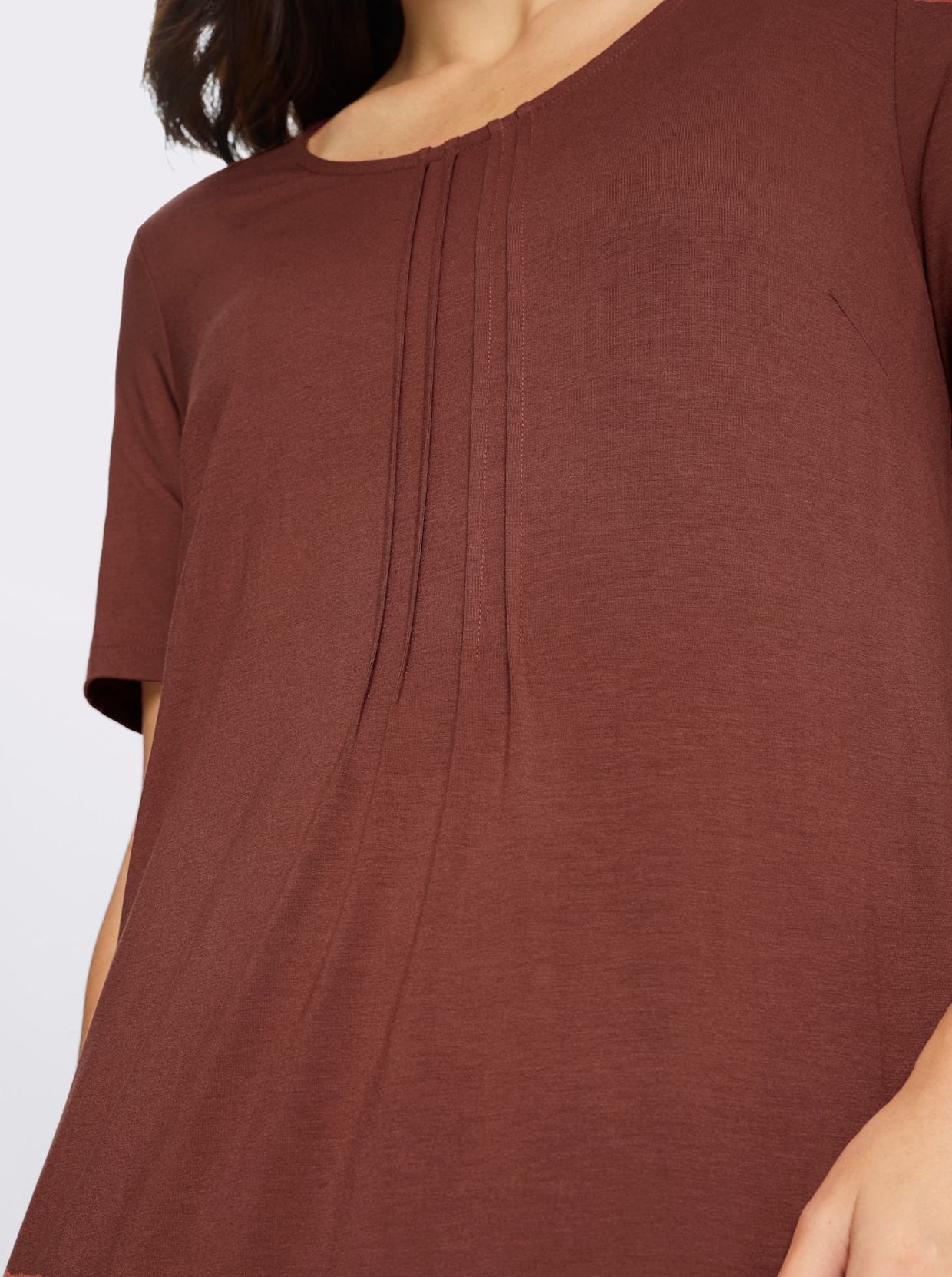 Jerseykleid mit Biesenverzierung - rotbraun