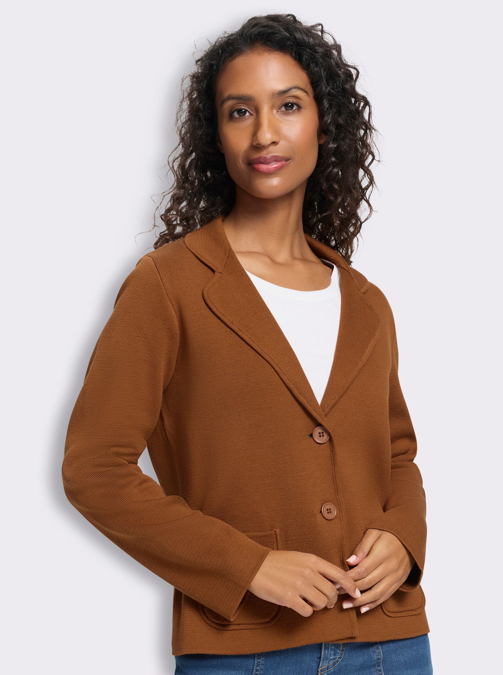 heine Strickblazer mit Taschen - cognac
