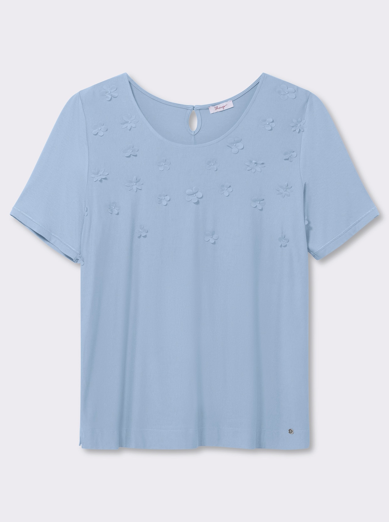 sheego Shirt mit 3D-Blütenapplikationen - eisblau