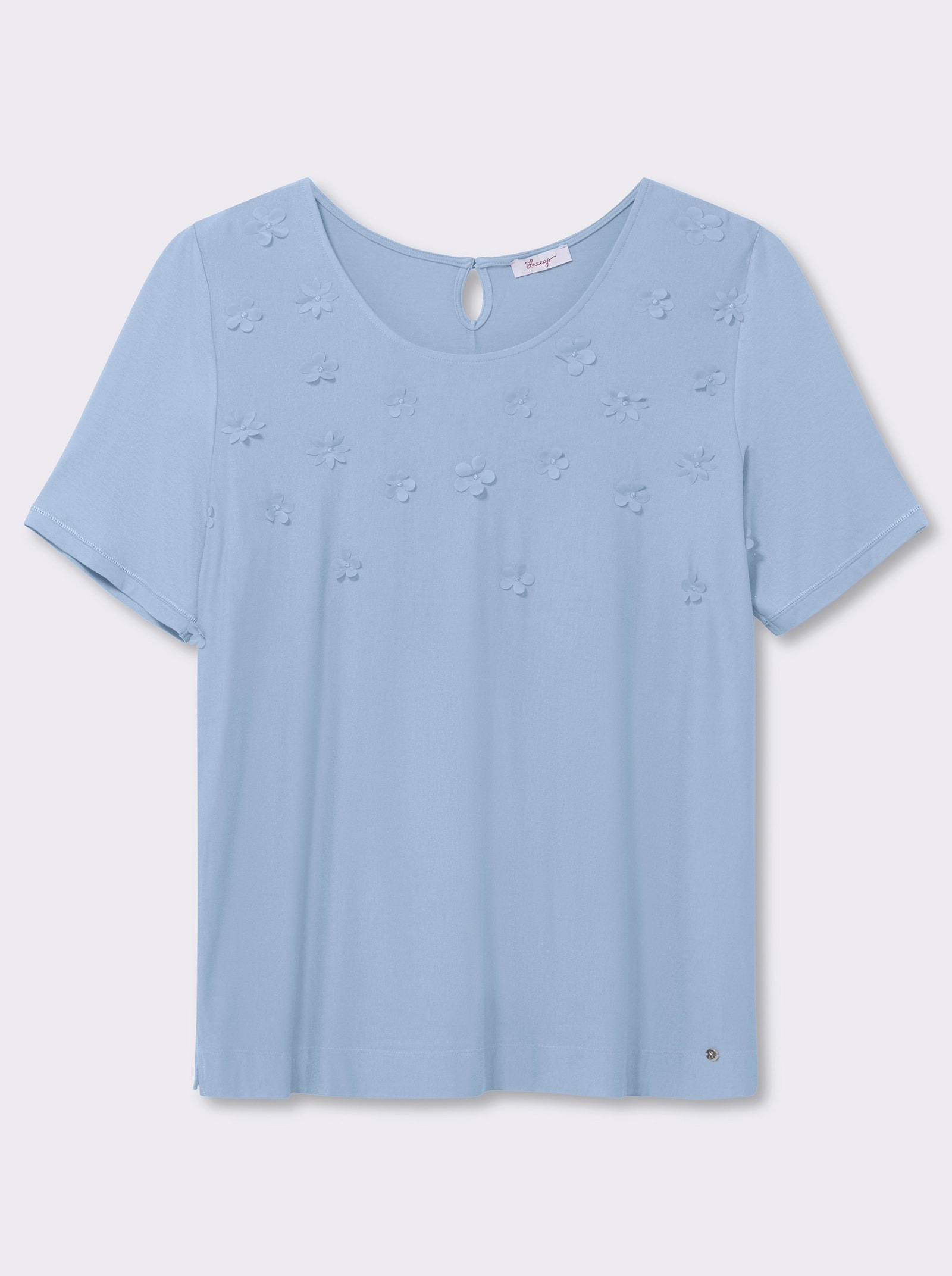 sheego Shirt mit 3D-Blütenapplikationen - eisblau