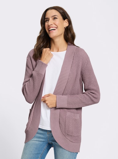 Strickjacke mit abgerundetem Saum vorne - mauve