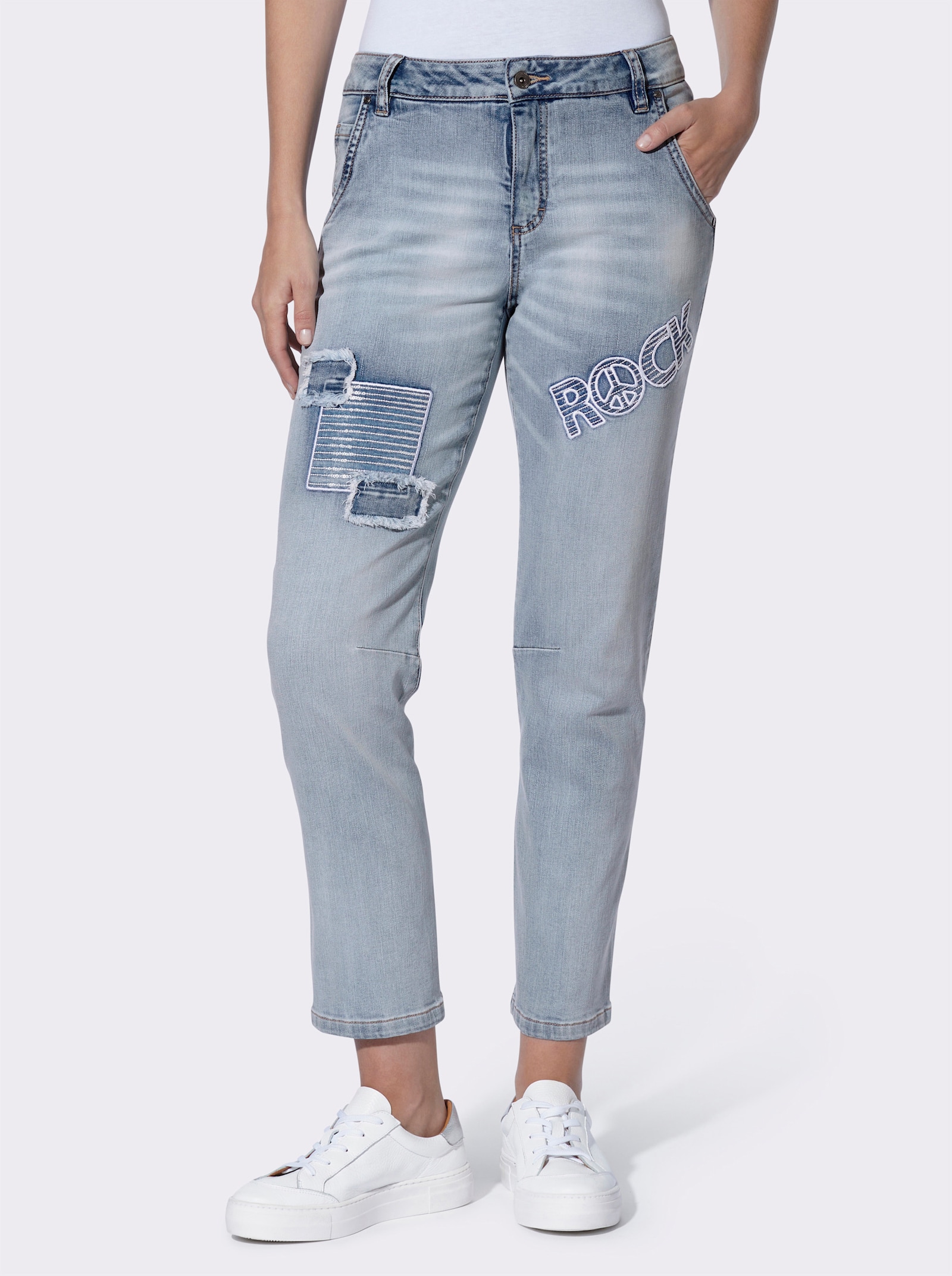 heine Boyfriend-Jeans mit Patches - blue-bleached