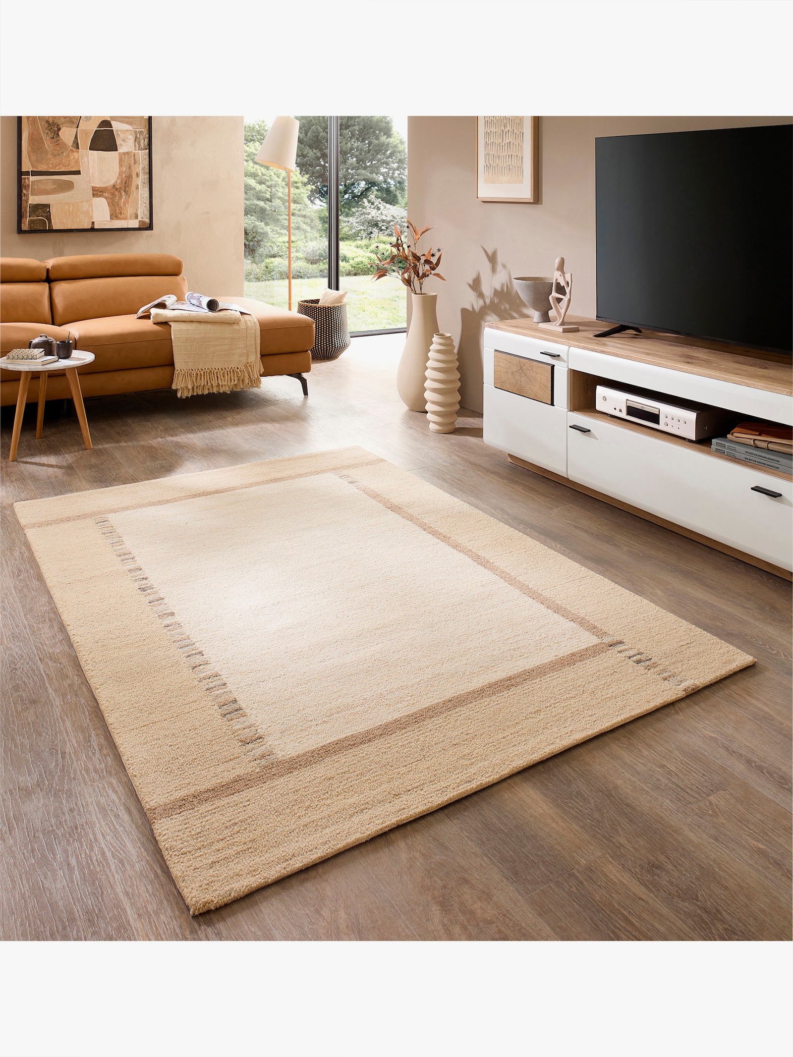 Teppich aus Schurwolle, handgewebt - elfenbein-camel