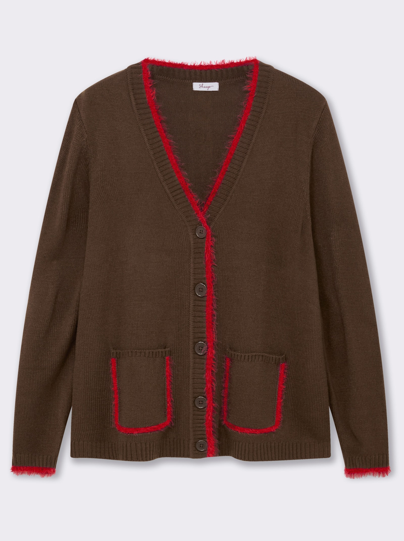 sheego Strickjacke mit Flauschgarn-Kanten - schoko-kirsche