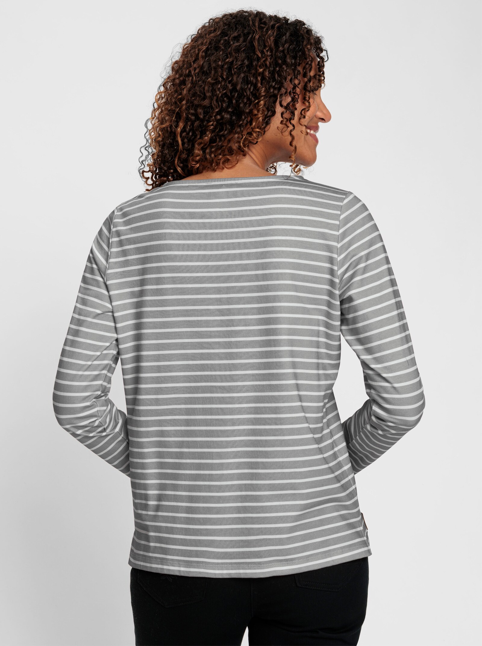 Sweatshirt im Ringel-Dessin - steingrau-ecru-geringelt