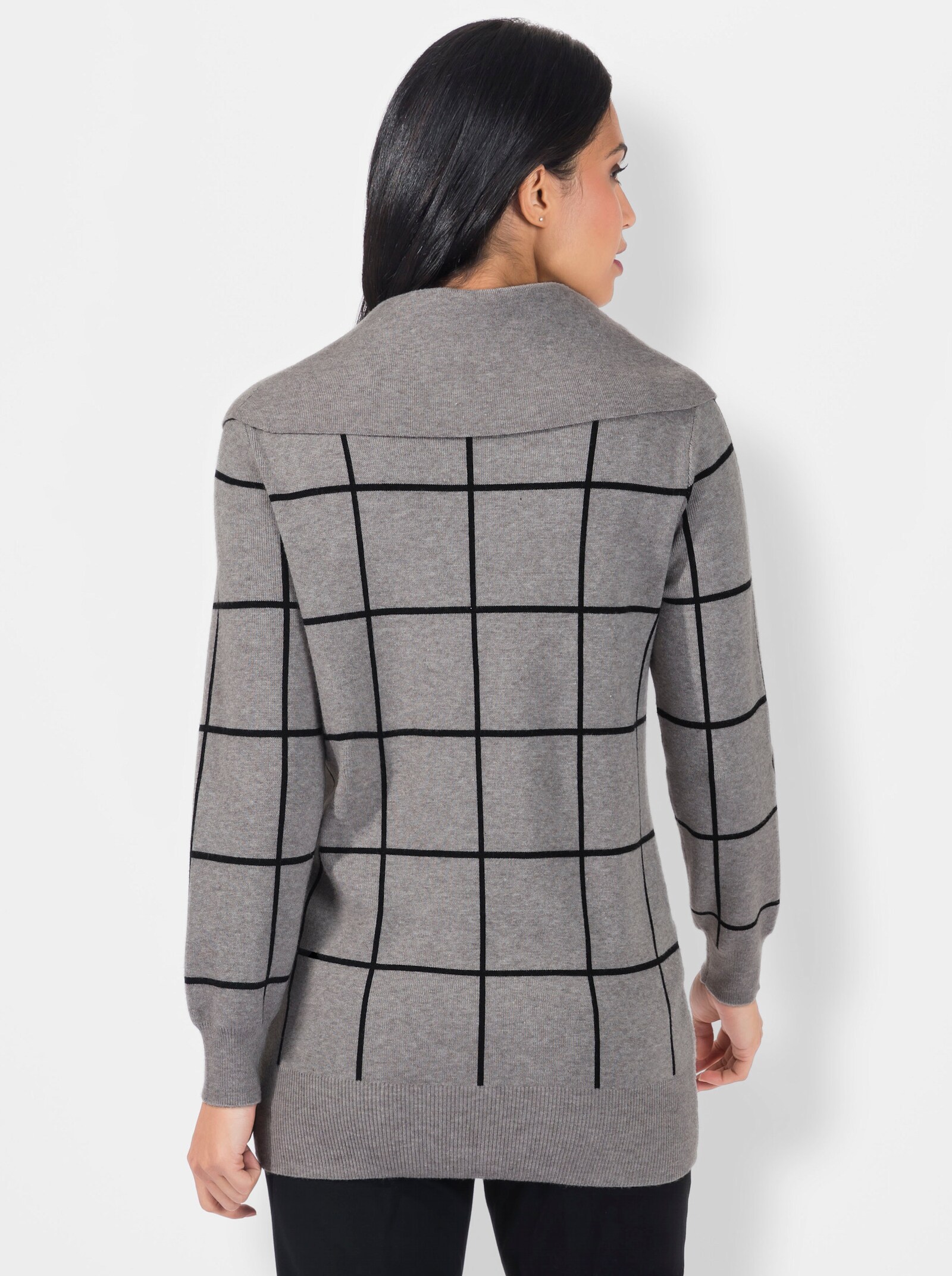 Pullover van jacquard met grote rolkraag - grijs gemêleerd